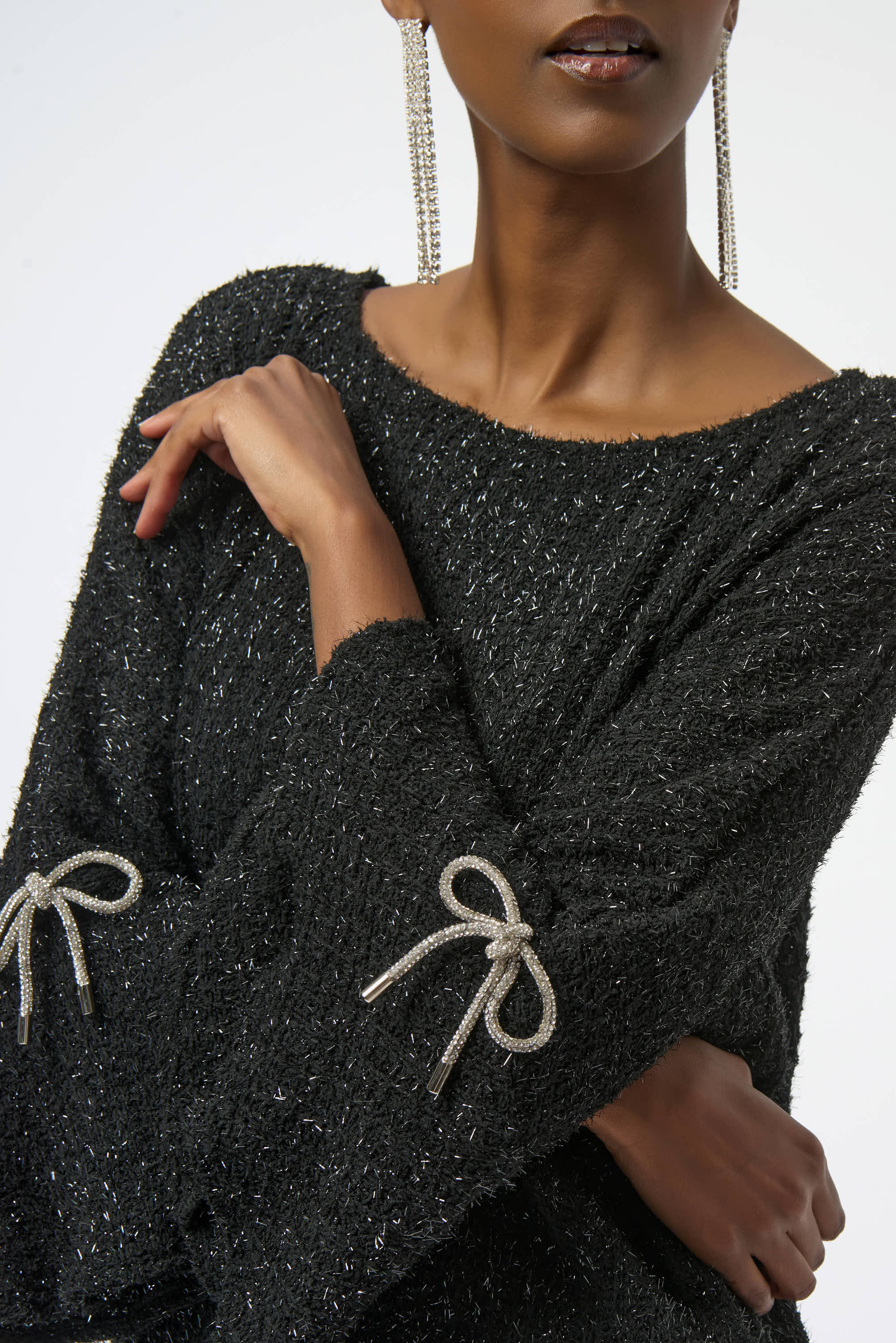 Joseph Ribkoff Fuzzy Metalic Knit Boxy Top 254098 - Black