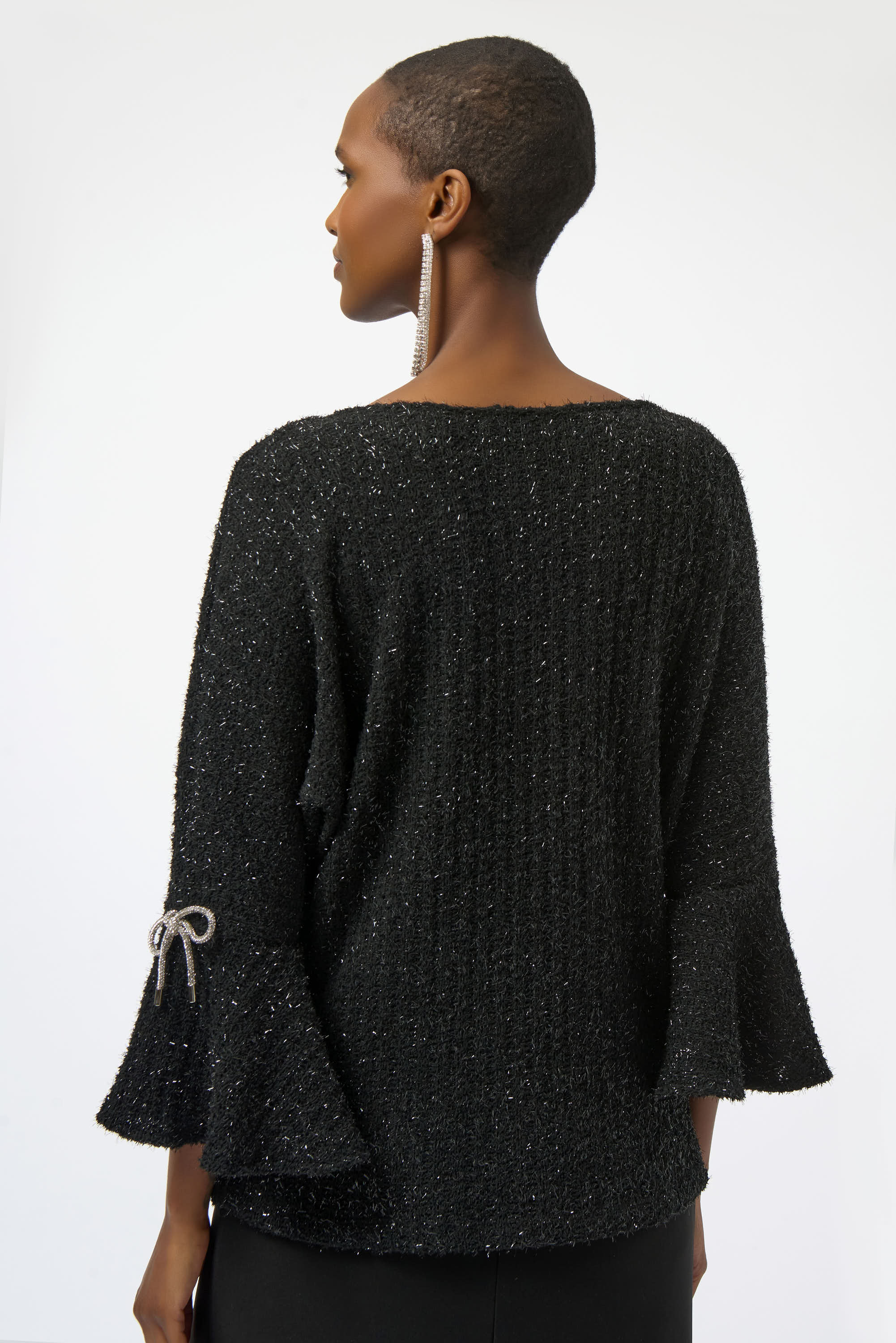 Joseph Ribkoff Fuzzy Metalic Knit Boxy Top 254098 - Black