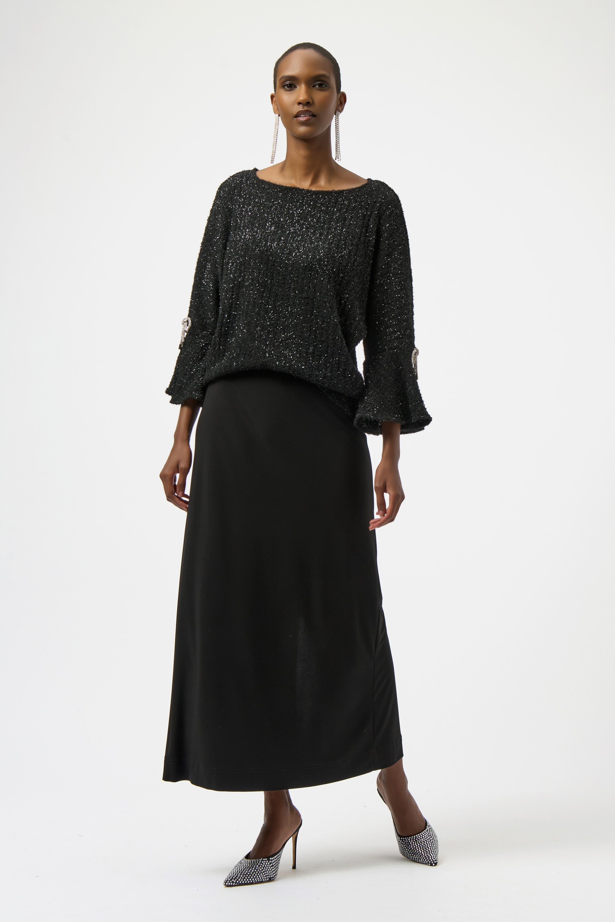 Joseph Ribkoff Fuzzy Metalic Knit Boxy Top 254098 - Black