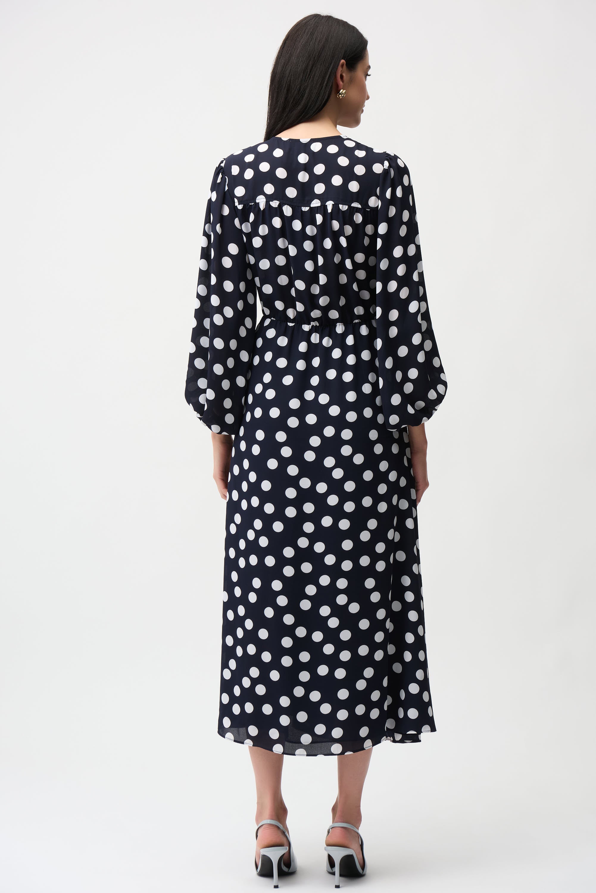 Joseph Ribkoff Georgette Dot Print Dress 261901 - Midnight Blue/ Vanilla