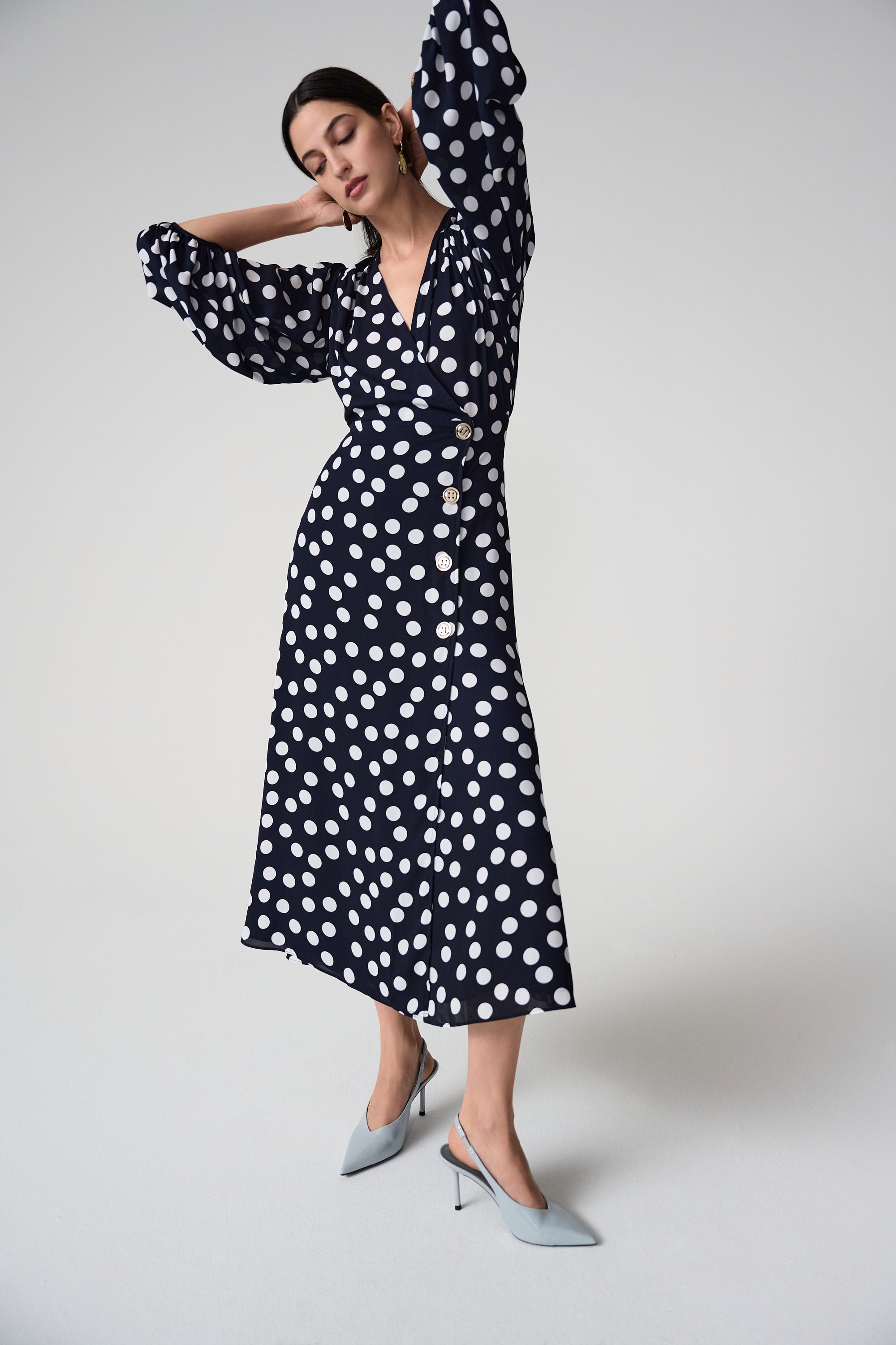 Joseph Ribkoff Georgette Dot Print Dress 261901 - Midnight Blue/ Vanilla