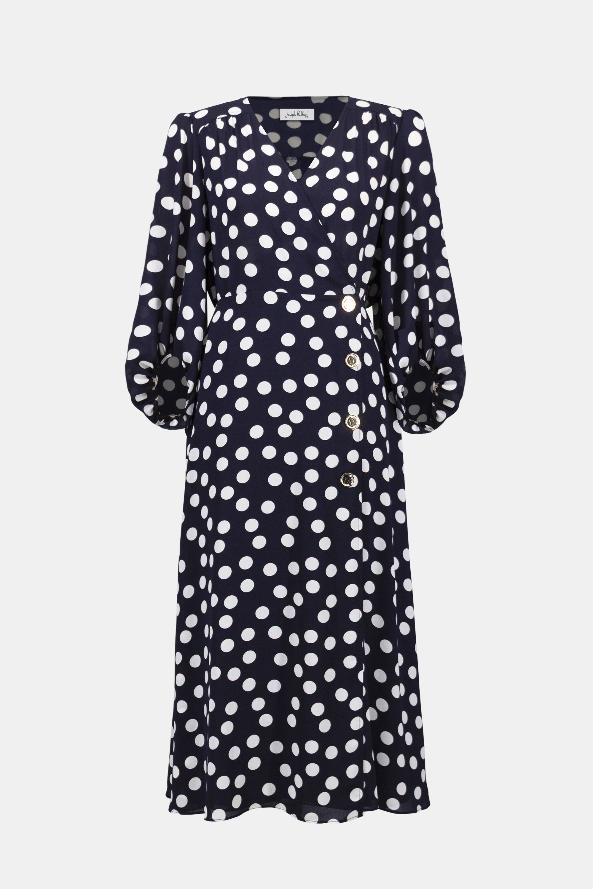 Joseph Ribkoff Georgette Dot Print Dress 261901 - Midnight Blue/ Vanilla