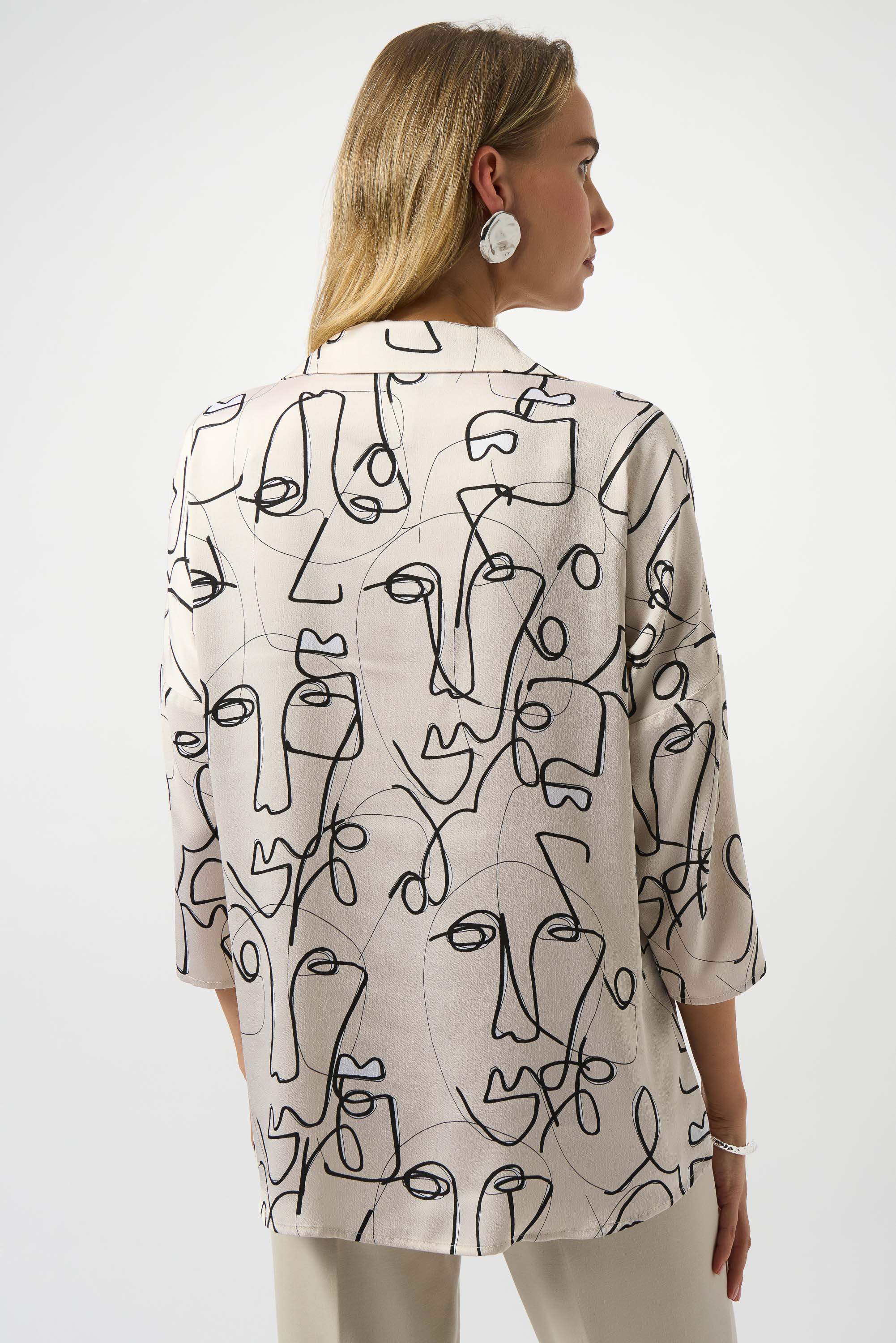 Joseph Ribkoff Abstract Face Print Boxy Top 253230 - Moonstone / Black