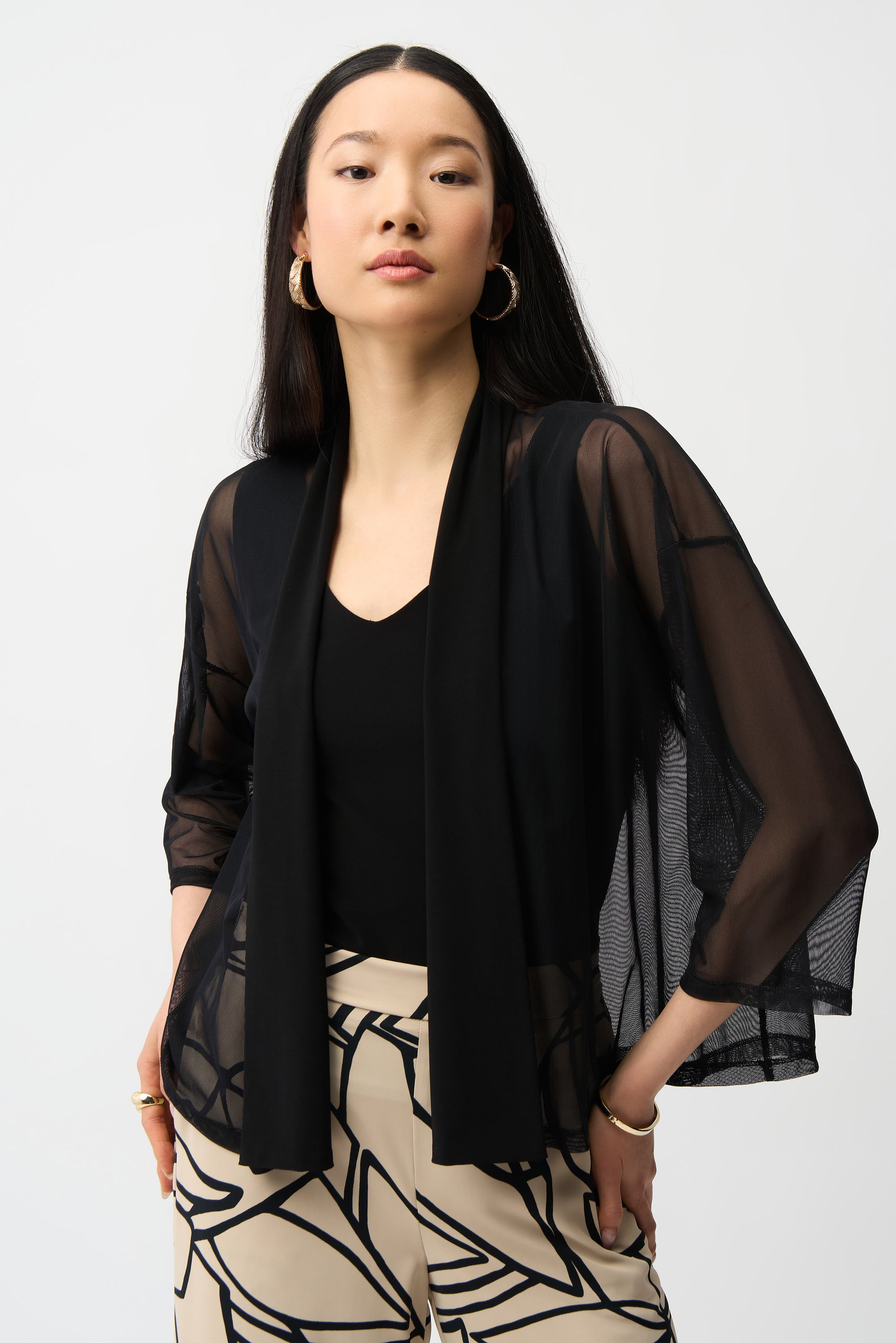 Joseph Ribkoff Mesh Draped Open Cover Up 261204 - Black