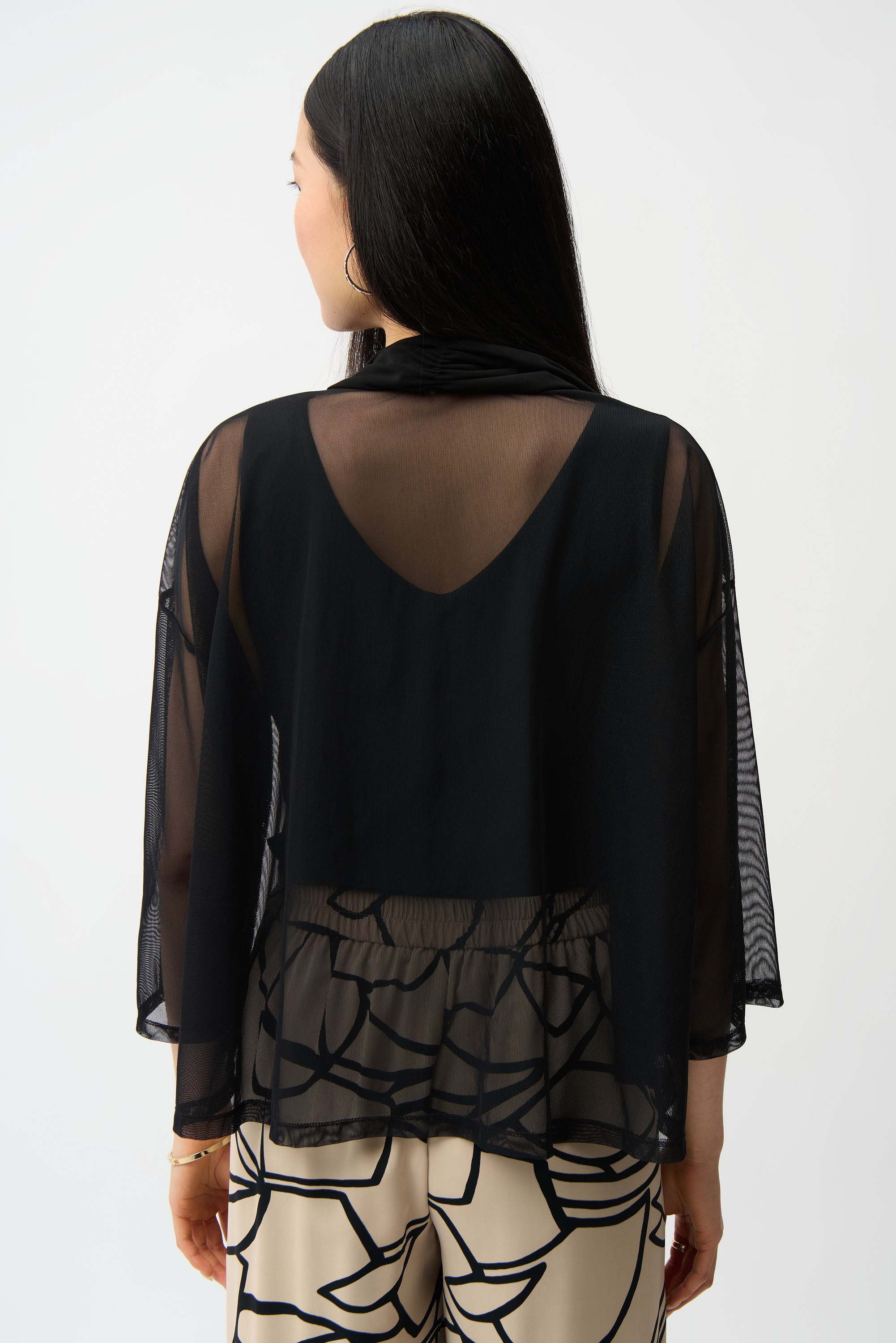 Joseph Ribkoff Mesh Draped Open Cover Up 261204 - Black