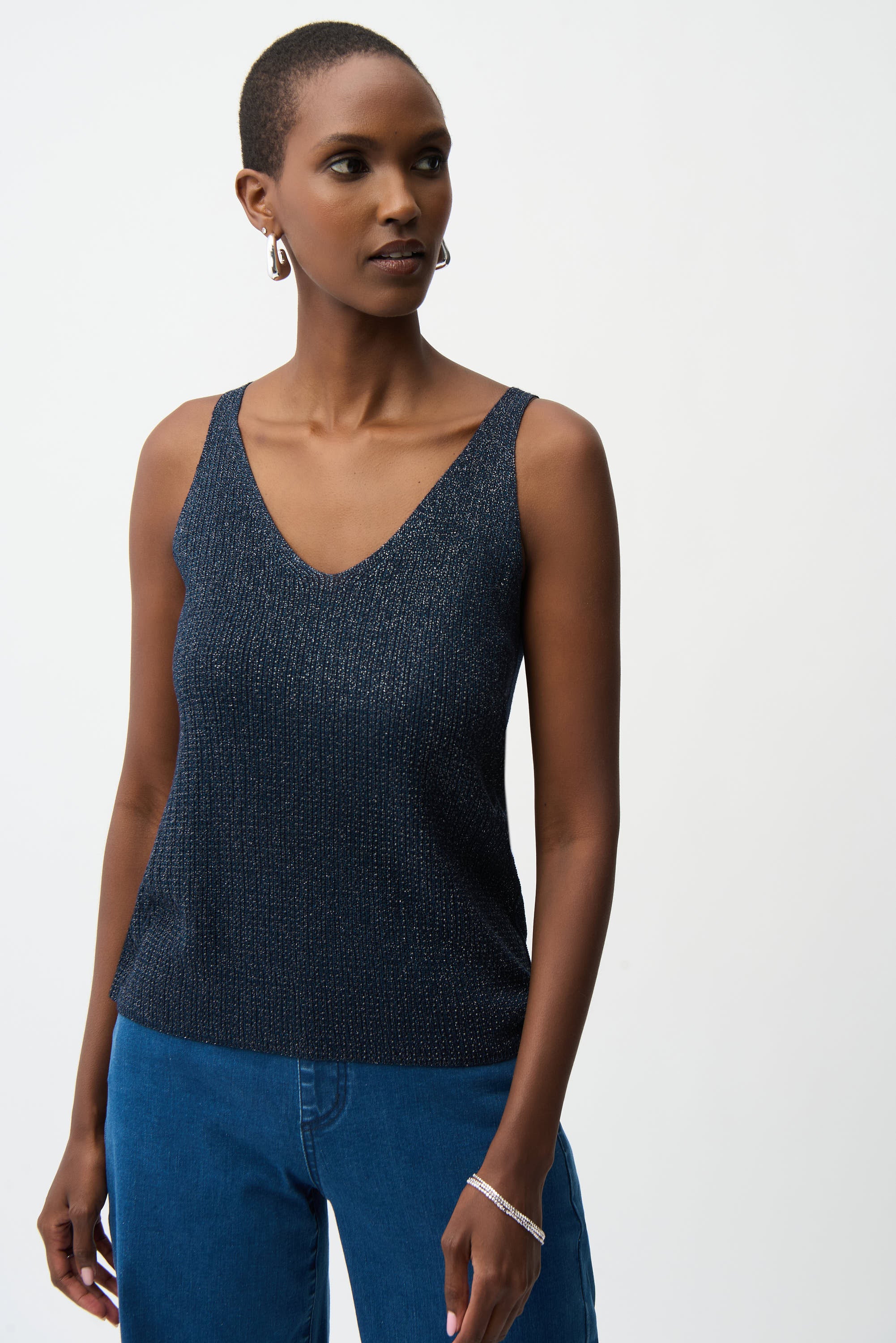 Joseph Ribkoff Metallic Knitted Camisole With Rhinestones 252915 - 2 Colours