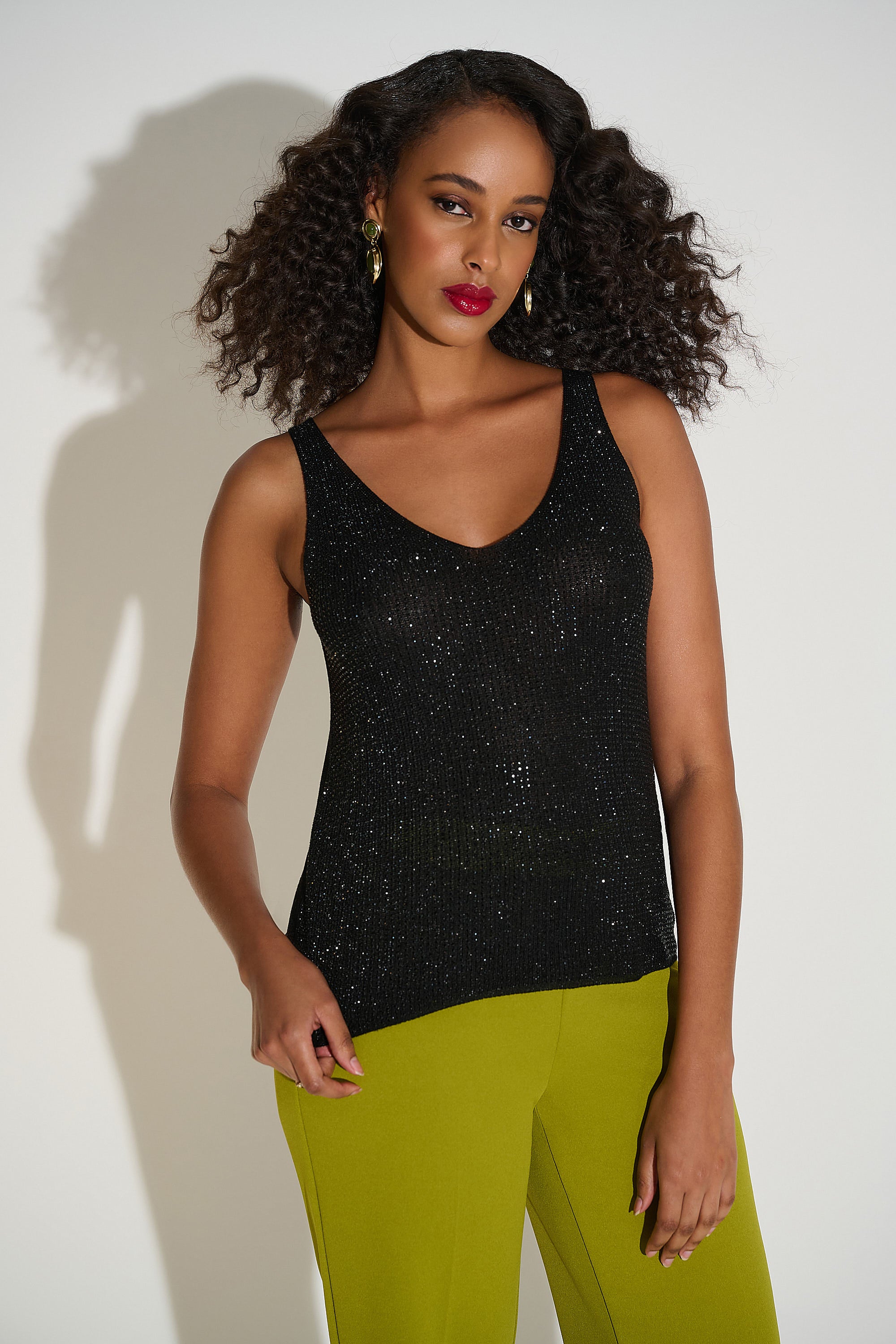 Joseph Ribkoff Metallic Knitted Camisole With Rhinestones 252915 - 2 Colours
