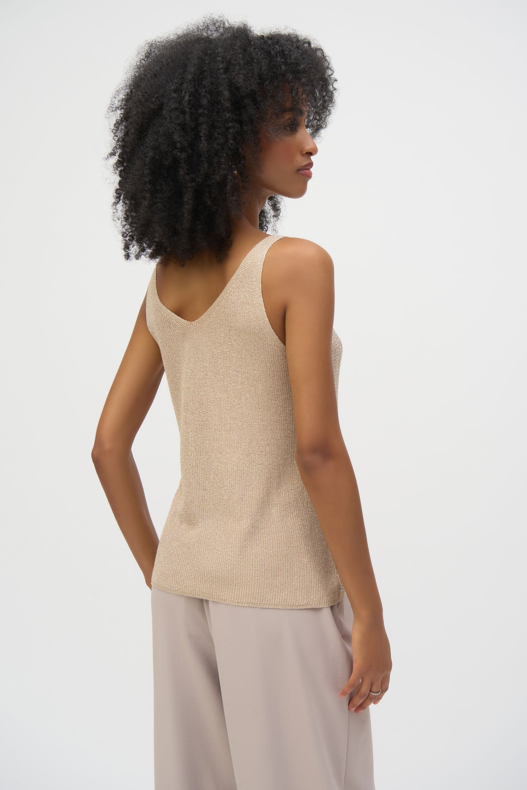 Joseph Ribkoff Metallic Knitted Camisole With Rhinestones 252915 - Champagne