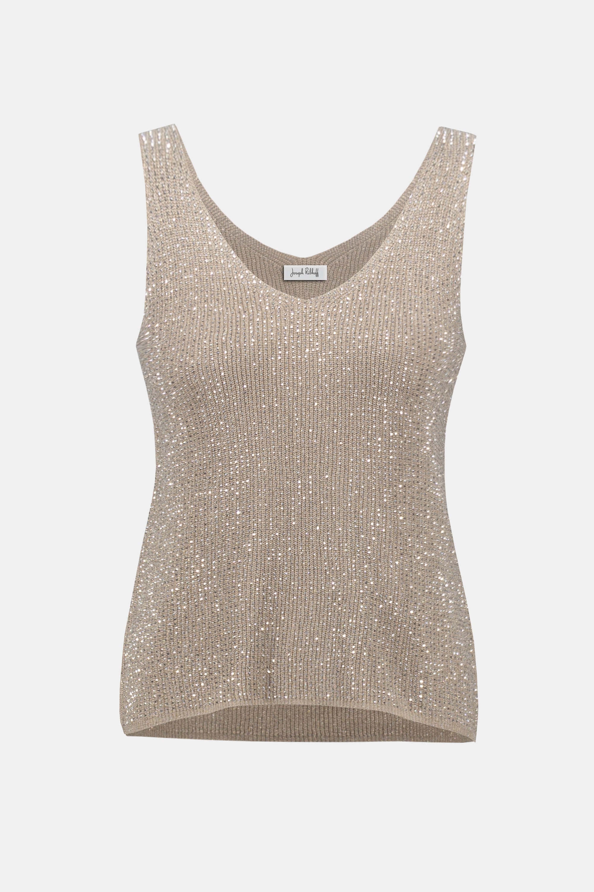 Joseph Ribkoff Metallic Knitted Camisole With Rhinestones 252915 - Champagne