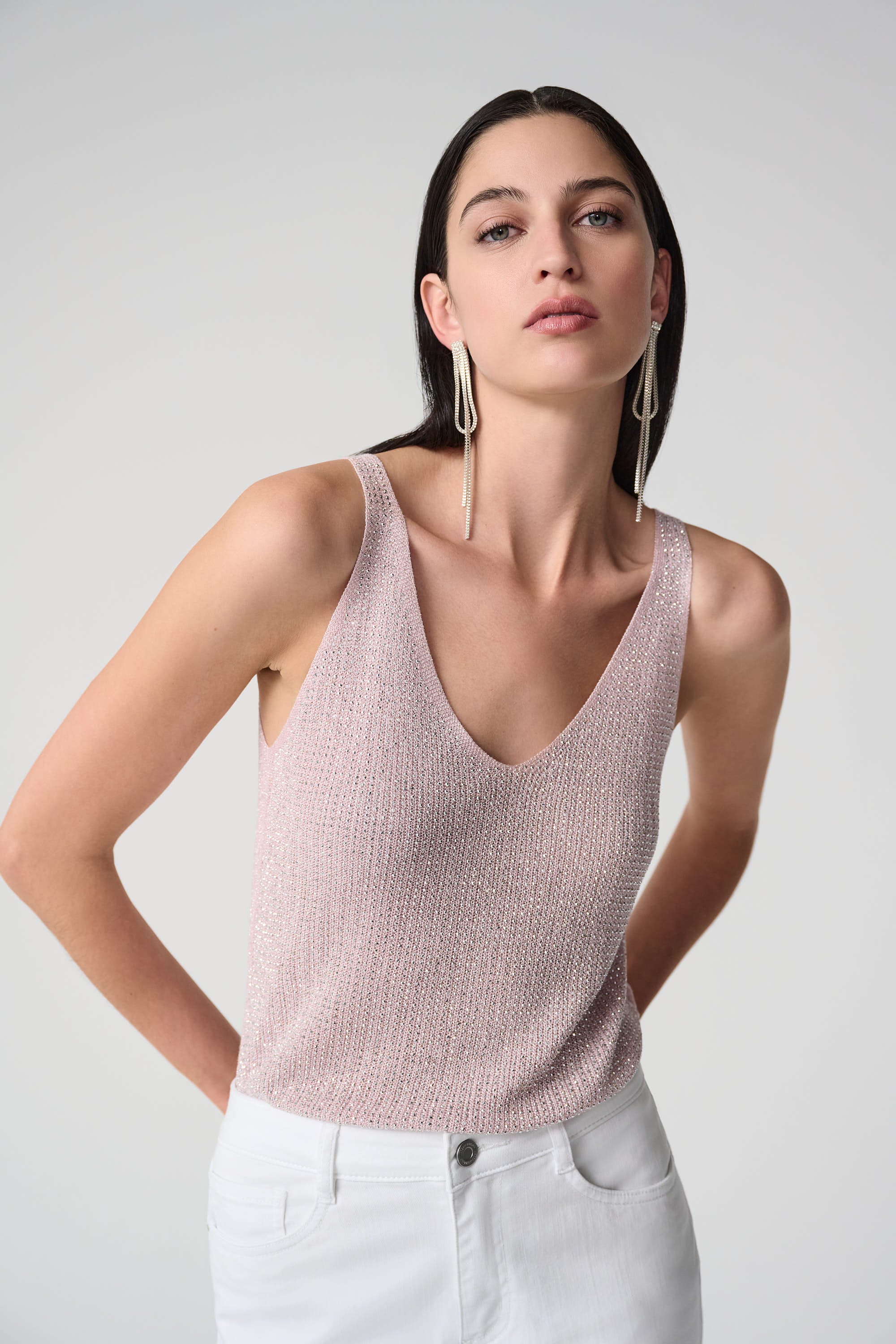 Joseph Ribkoff Metallic Knitted Camisole With Rhinestones 252915 - 2 Colours