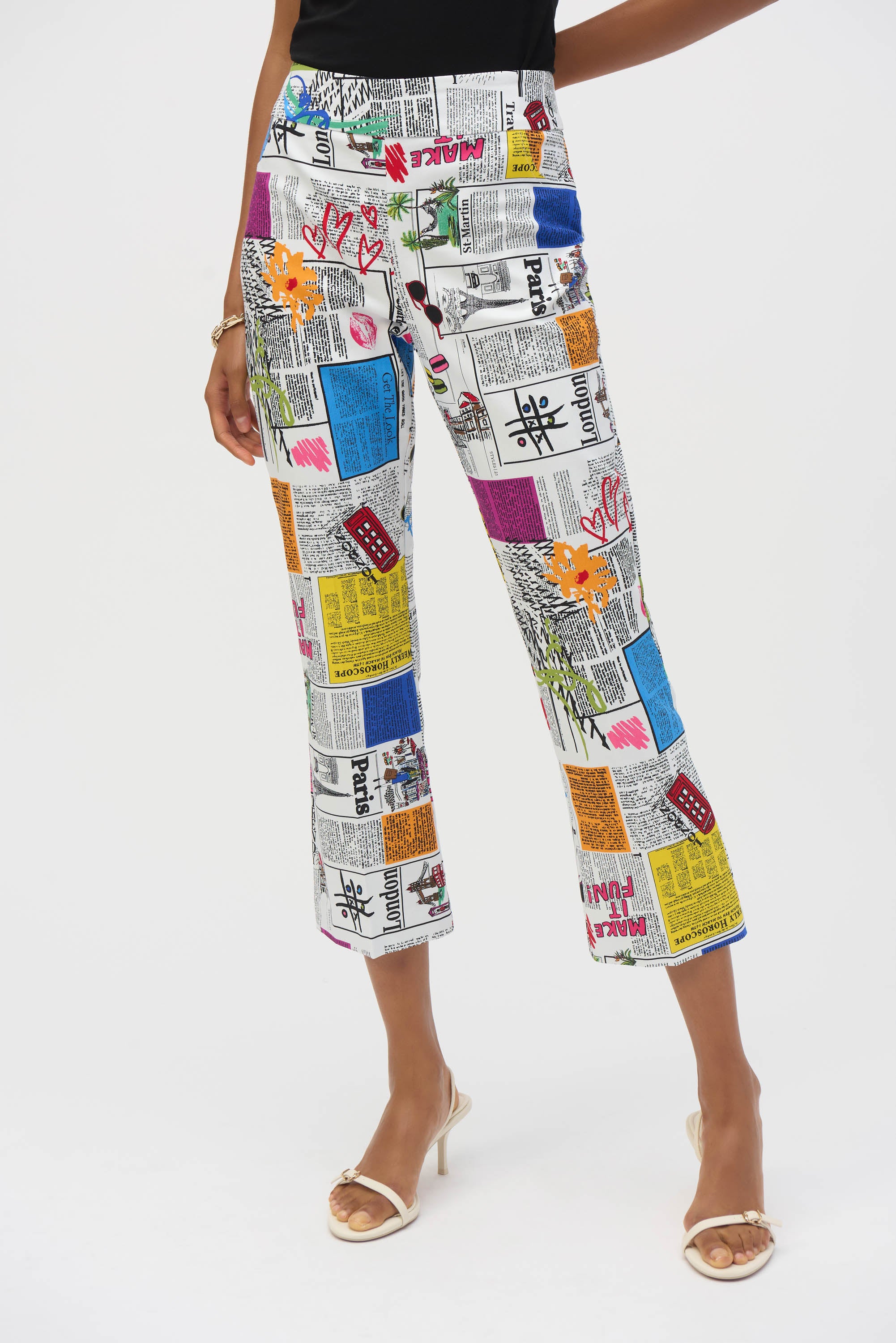 Joseph Ribkoff Millennium Word Print Flared Pants 252047 - Multi