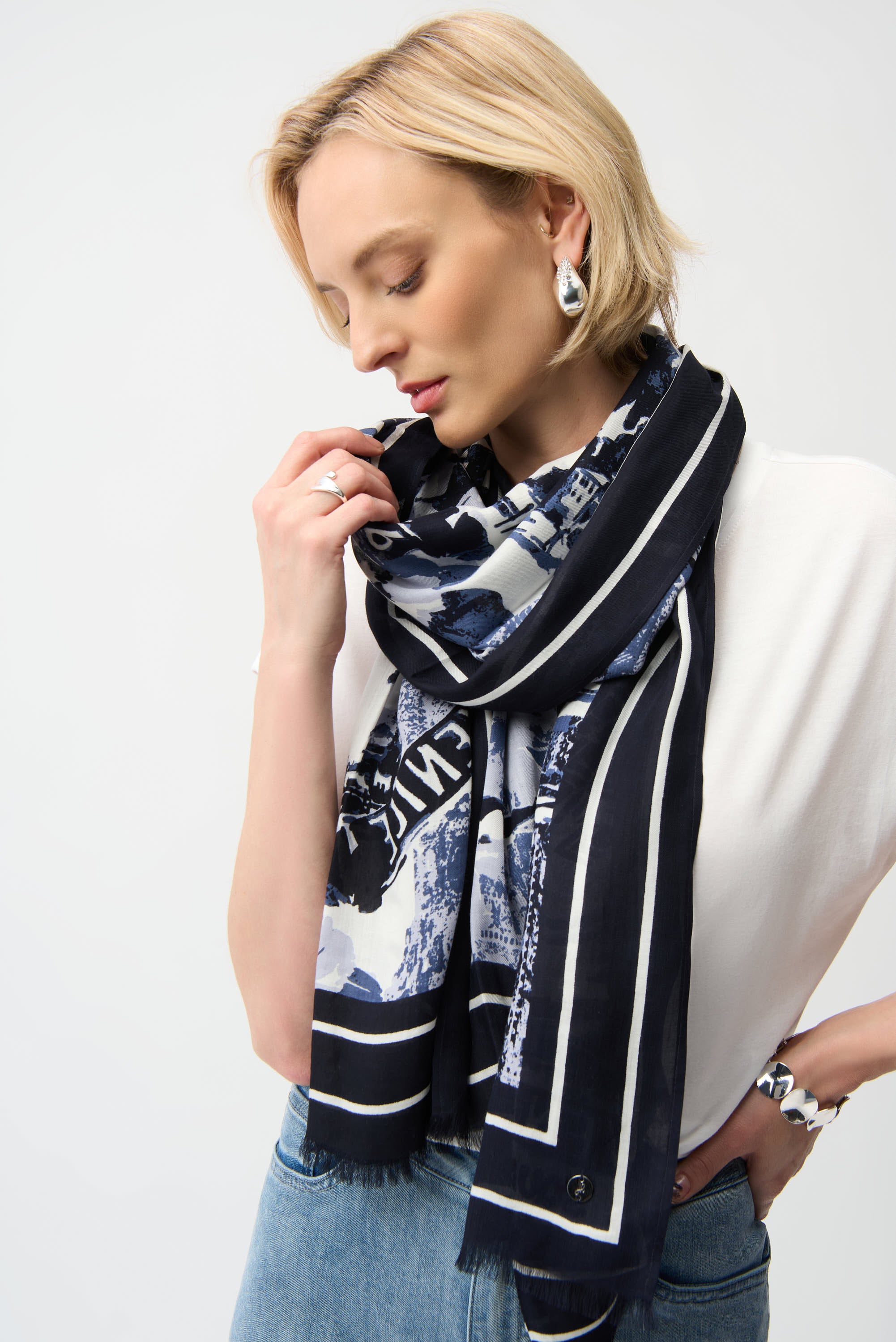 Joseph Ribkoff Modal Conversational Print Scarf 261988 - Blue/ Vanilla