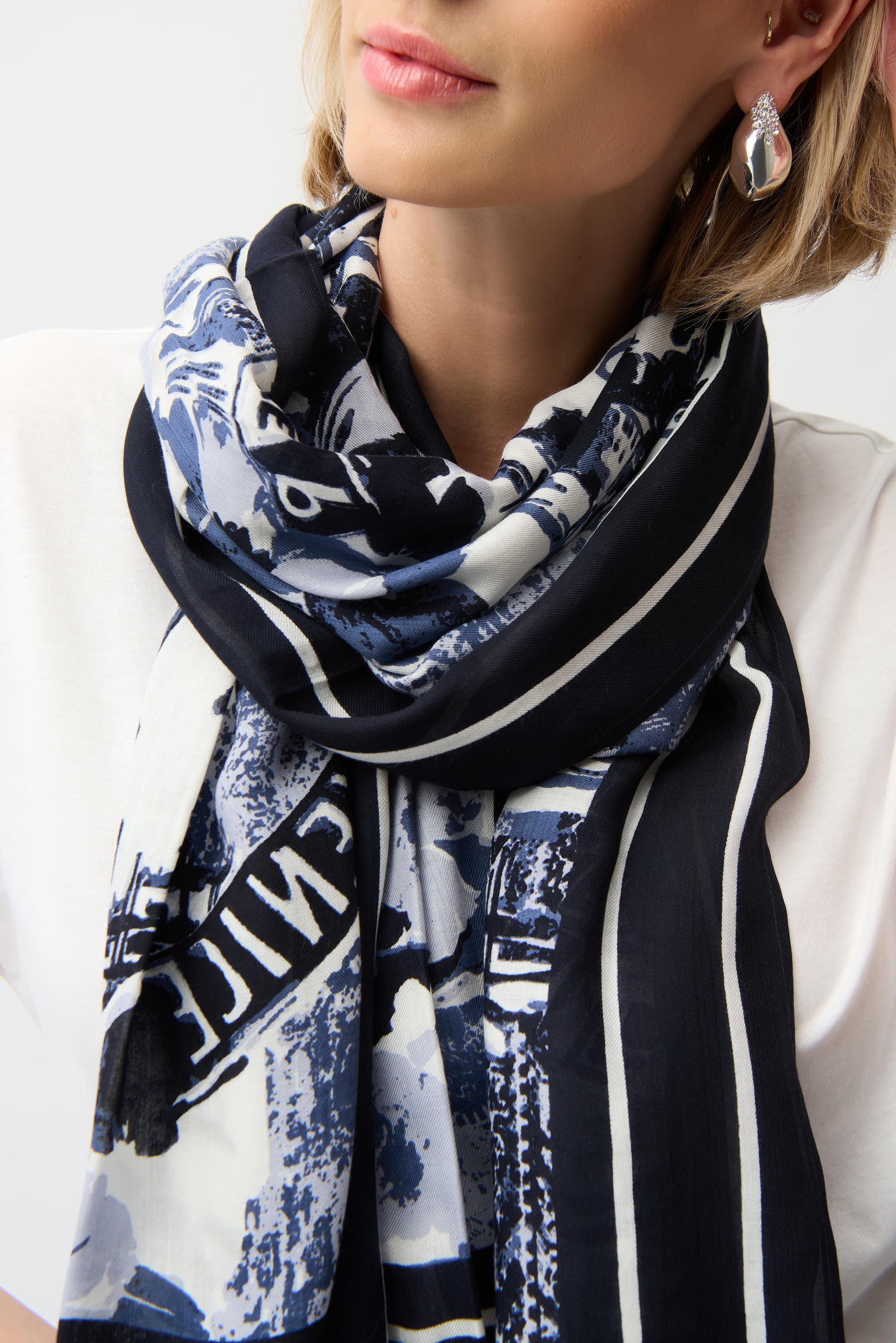 Joseph Ribkoff Modal Conversational Print Scarf 261988 - Blue/ Vanilla