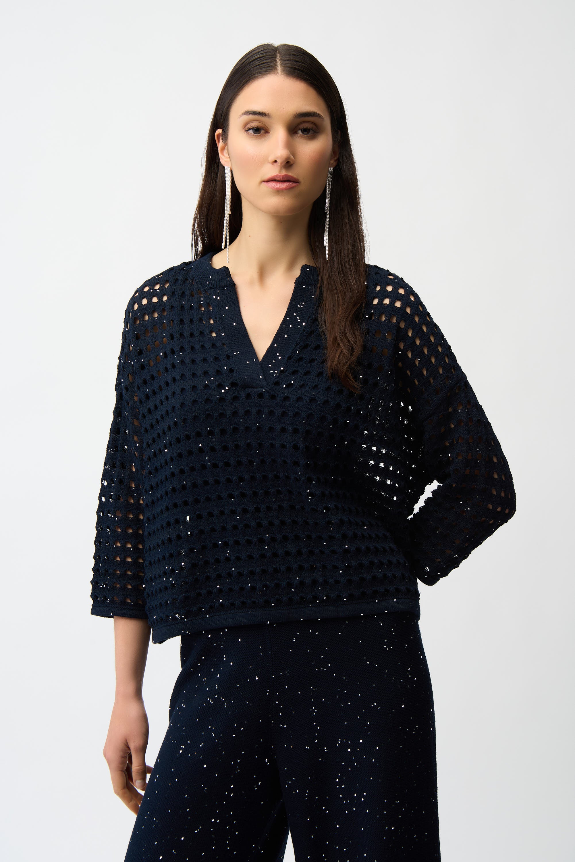 Joseph Ribkoff Open Stitch Boxy Sweater 261925 - Midnight Blue