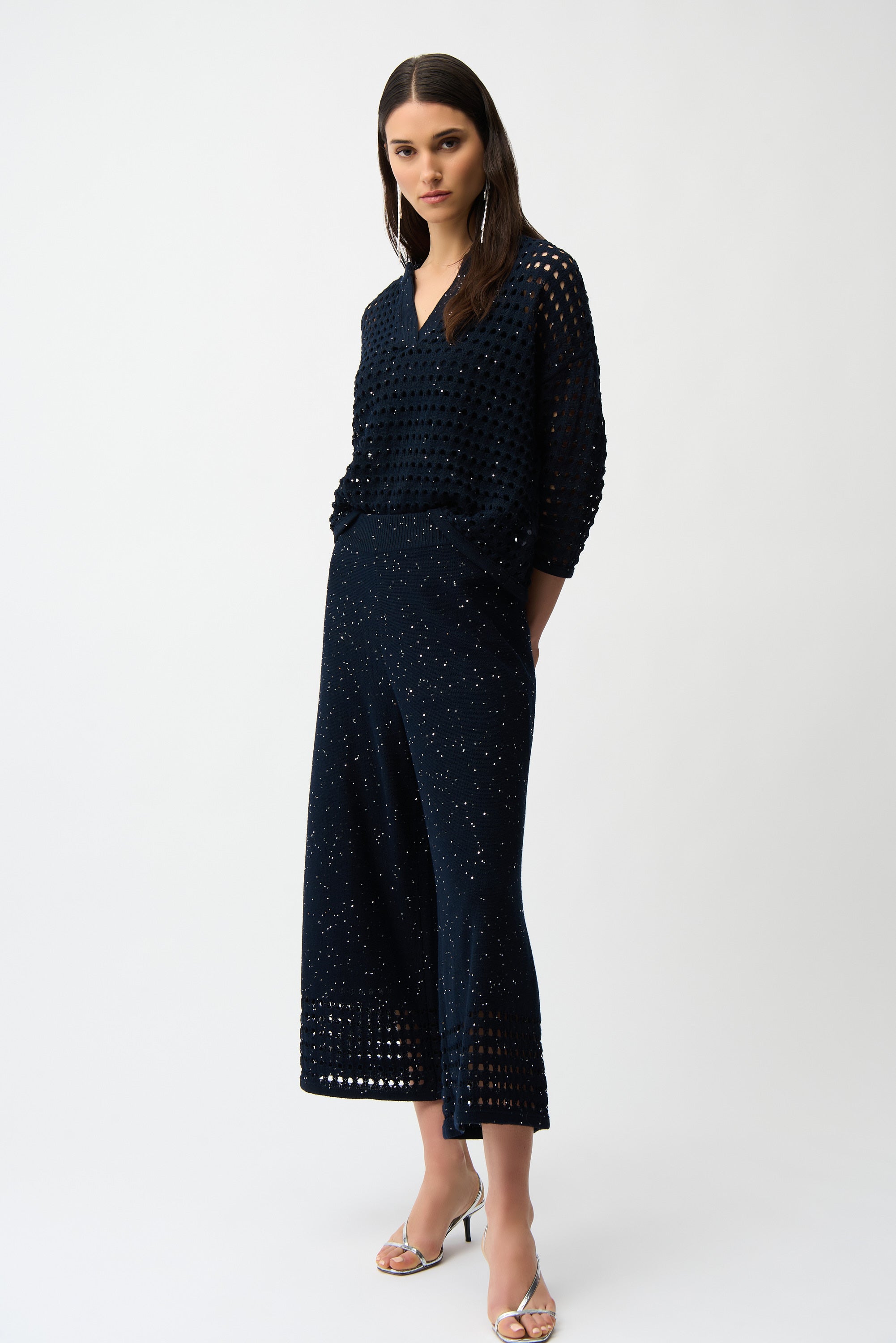 Joseph Ribkoff Open Stitch Boxy Sweater 261925 - Midnight Blue
