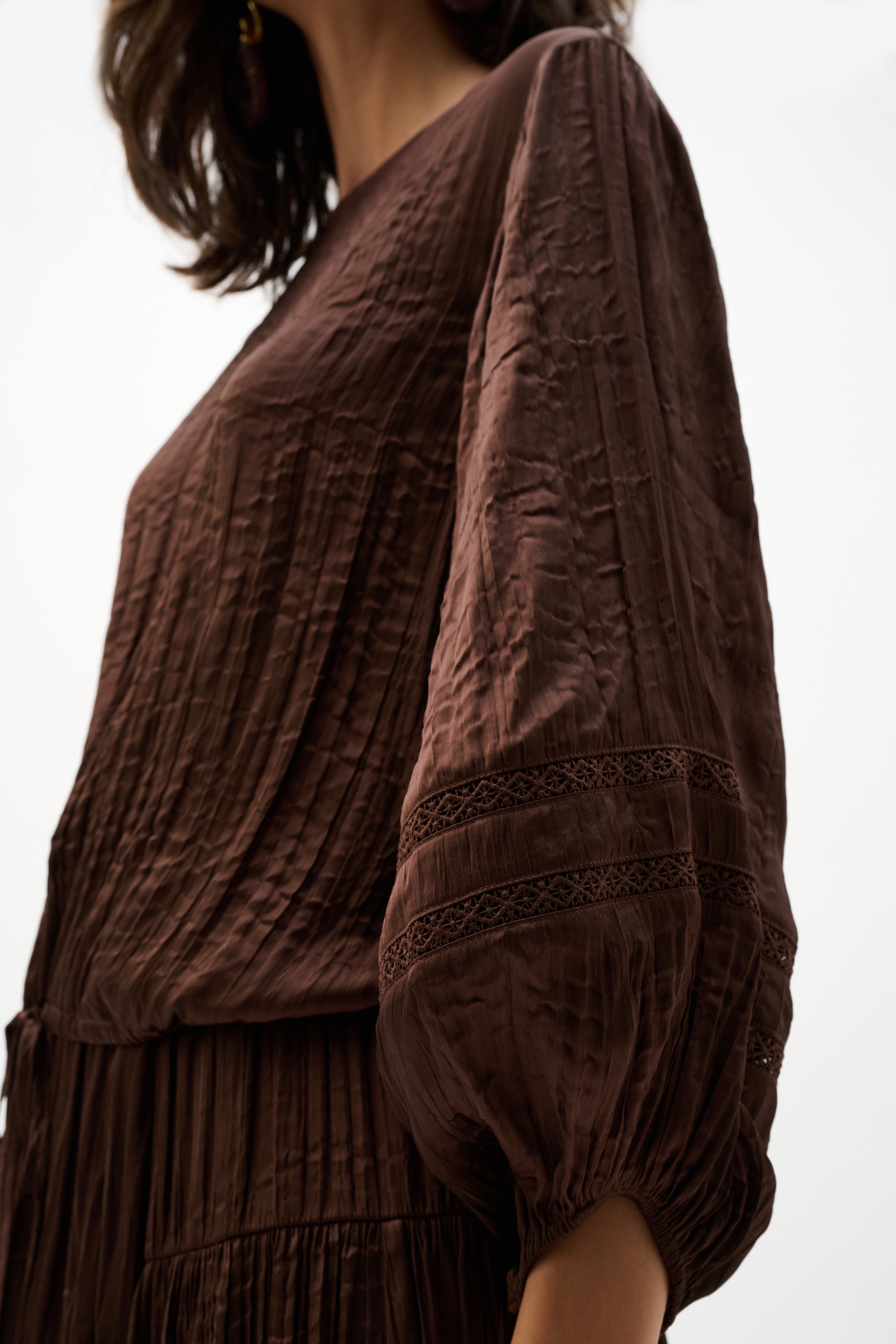 Joseph Ribkoff Pleated Satin Cocoon Top 262959 - Mahogany