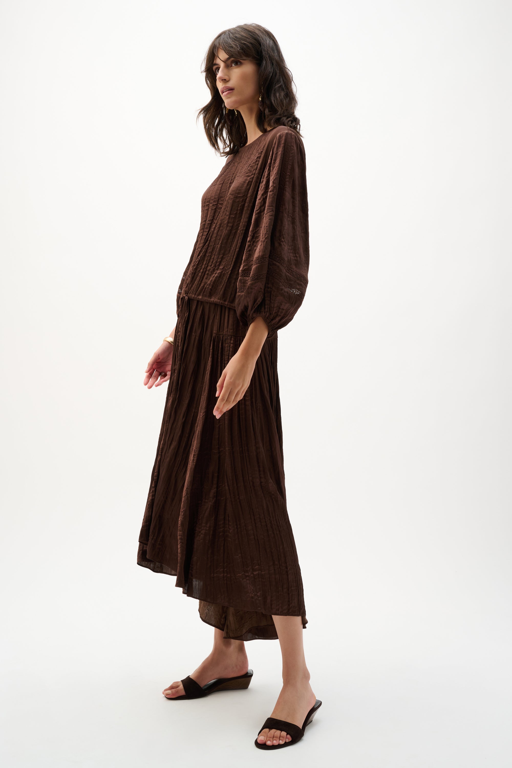 Joseph Ribkoff Satin Flare Skirt With Pleats 262960 - Mahogany