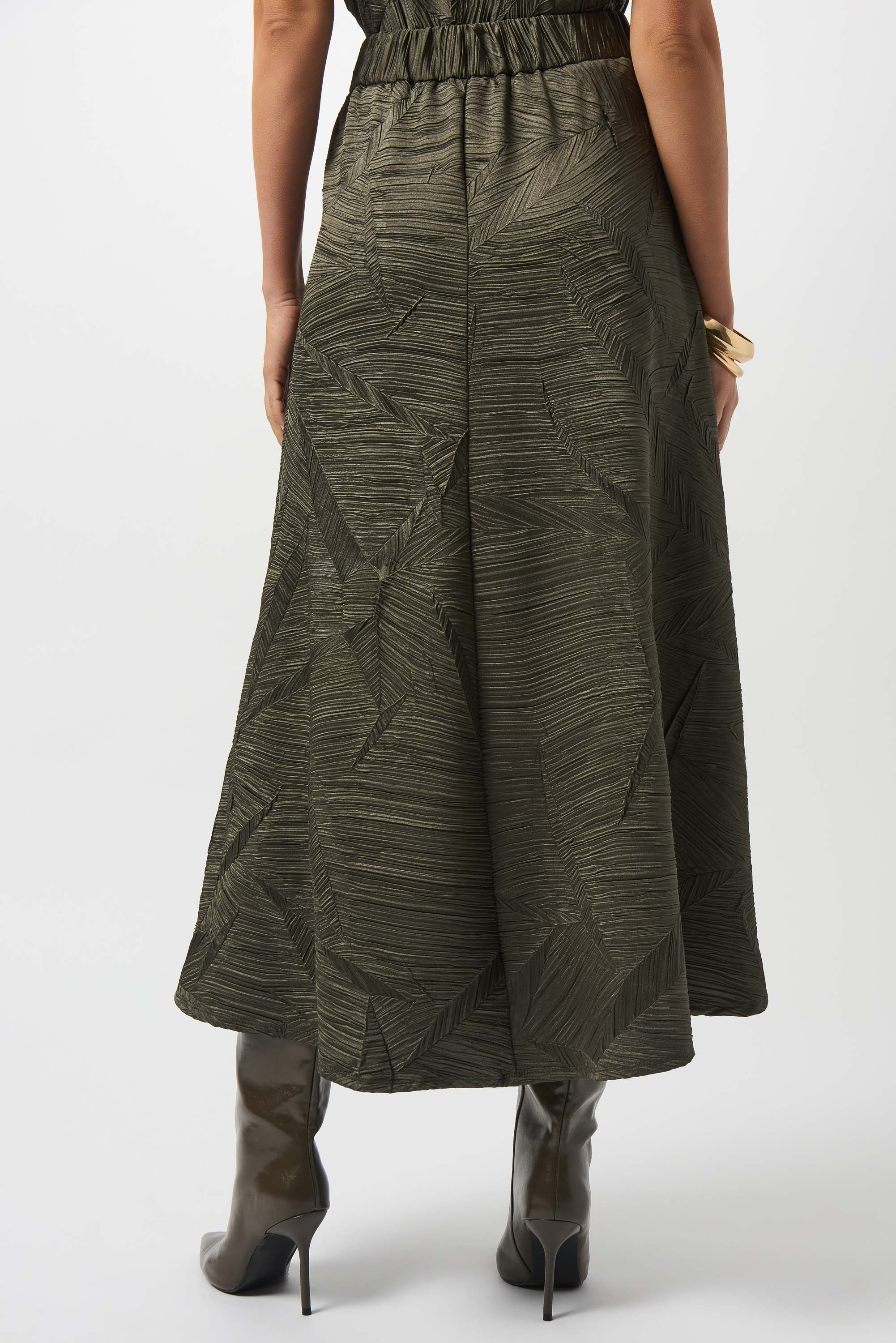 Joseph Ribkoff Pleated Satin Long Flared Skirt 253248 - Avocado