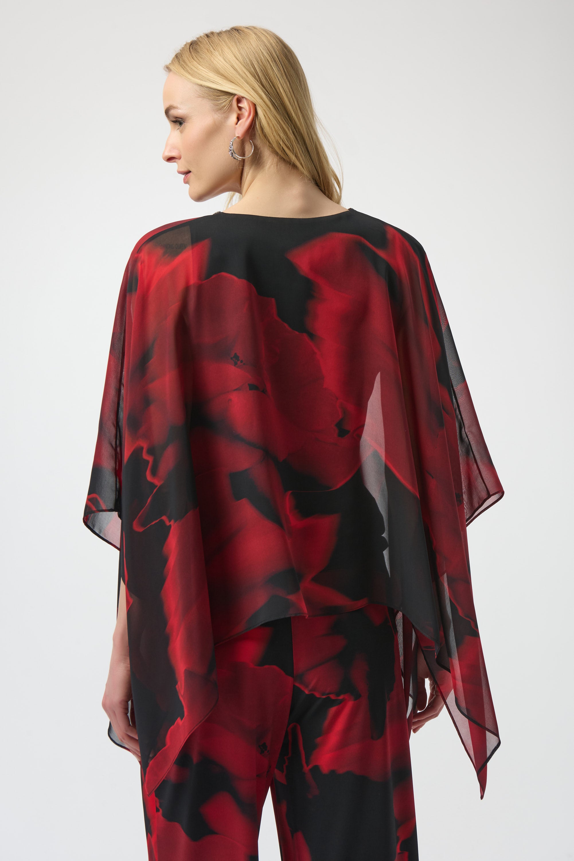 Joseph Ribkoff Chiffon Abstract Print Poncho Top 254090 - Black/ Red