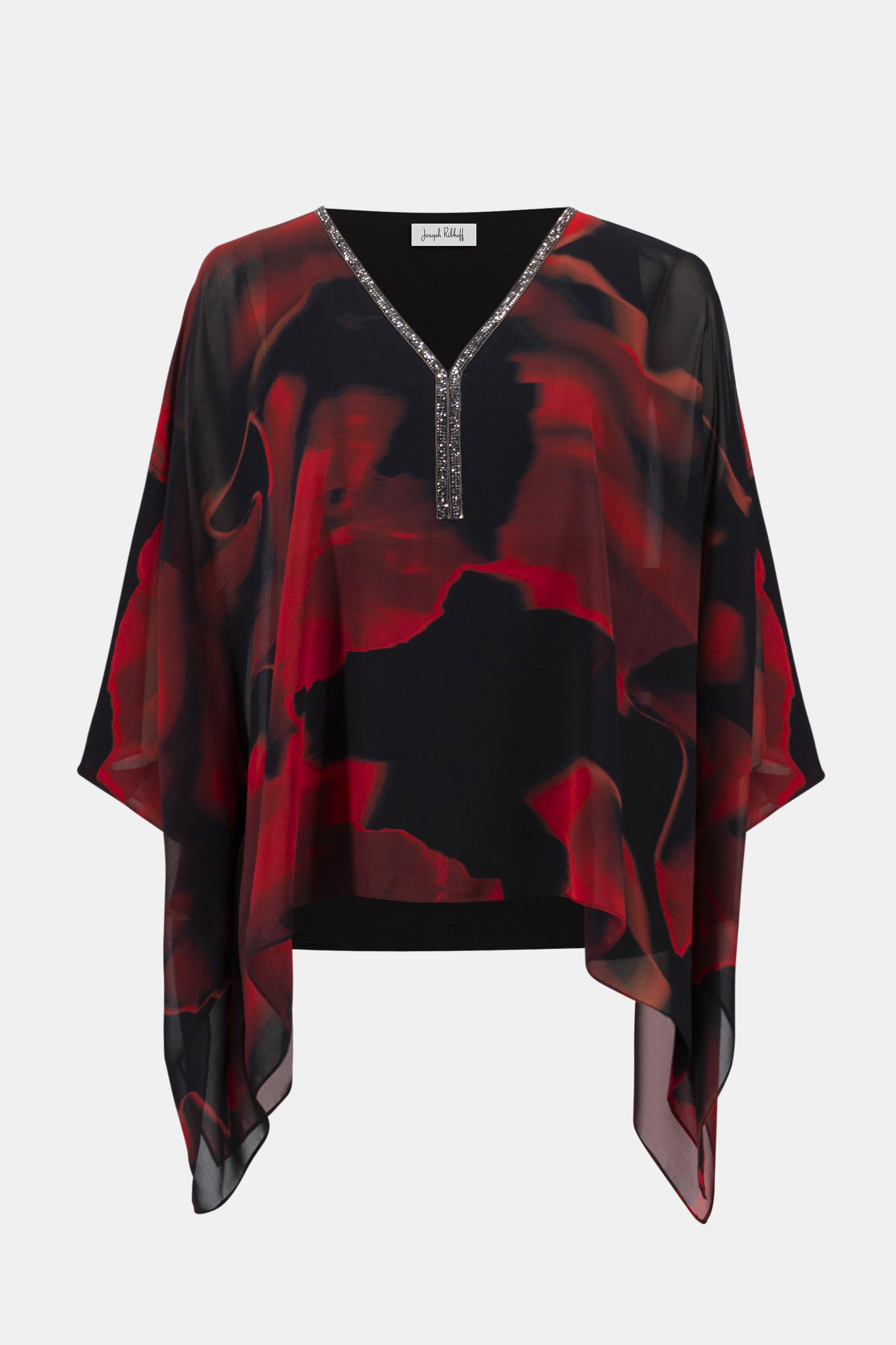 Joseph Ribkoff Chiffon Abstract Print Poncho Top 254090 - Black/ Red