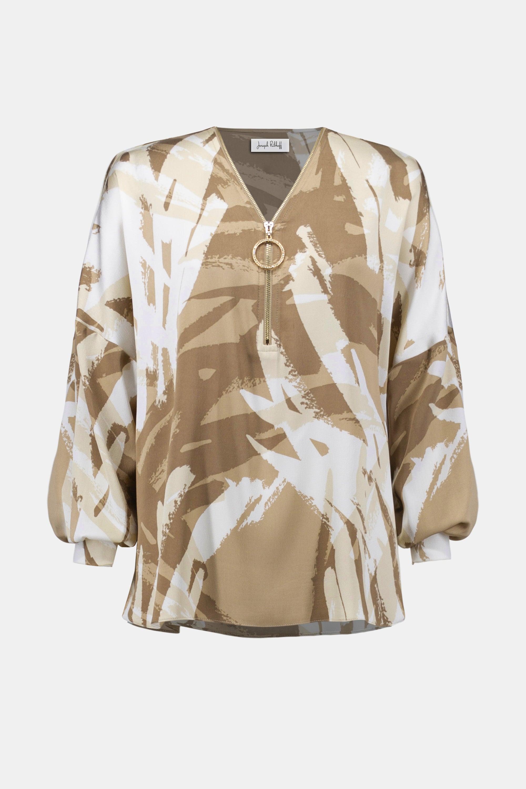 Joseph Ribkoff Abstract Print Tunic Blouse 254193 - Beige/ Off White