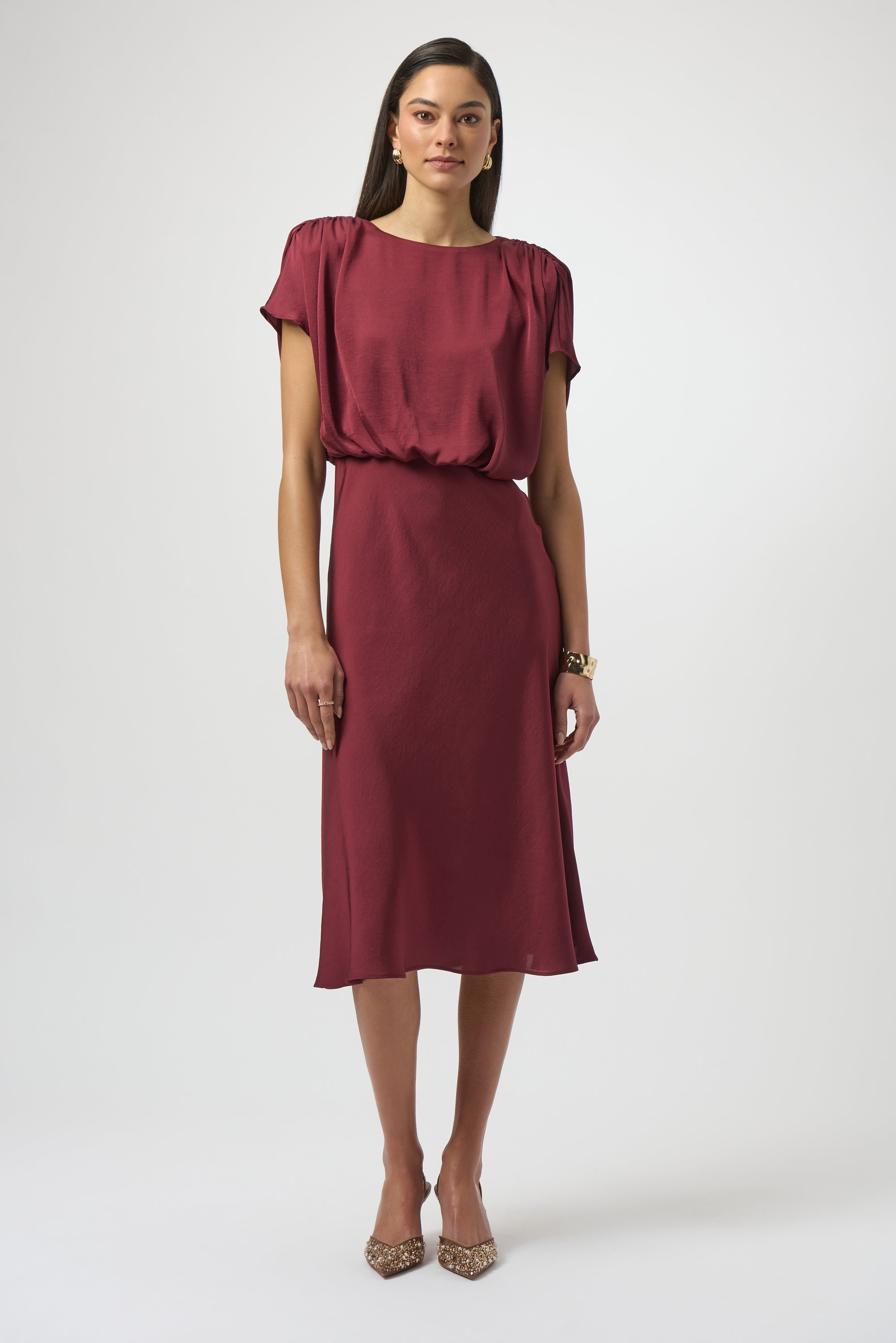 Joseph Ribkoff Blouson A-Line Dress 254049 - Merlot