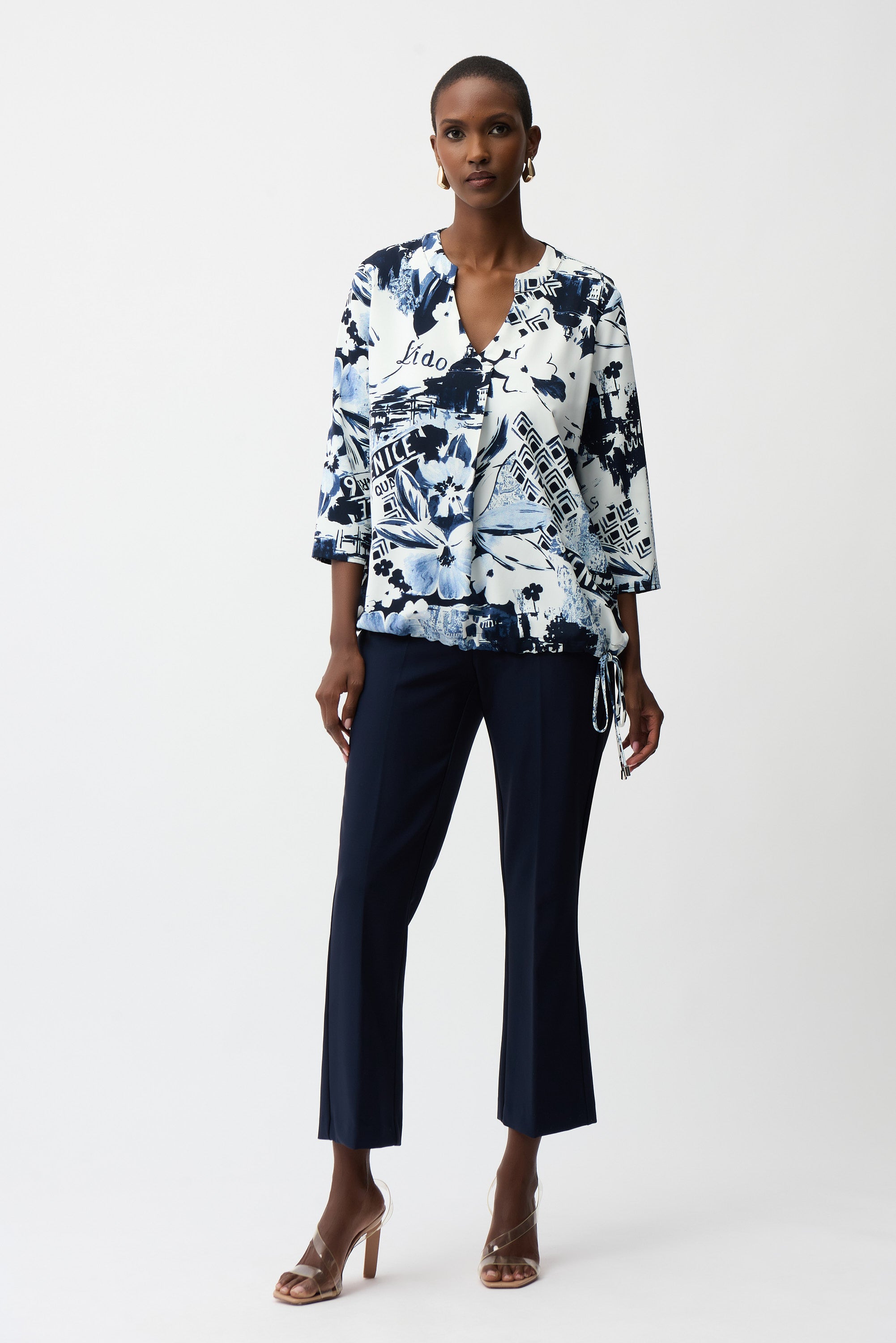 Joseph Ribkoff Conversational Print Cocoon Tunic 261030 - Blue/ Vanilla