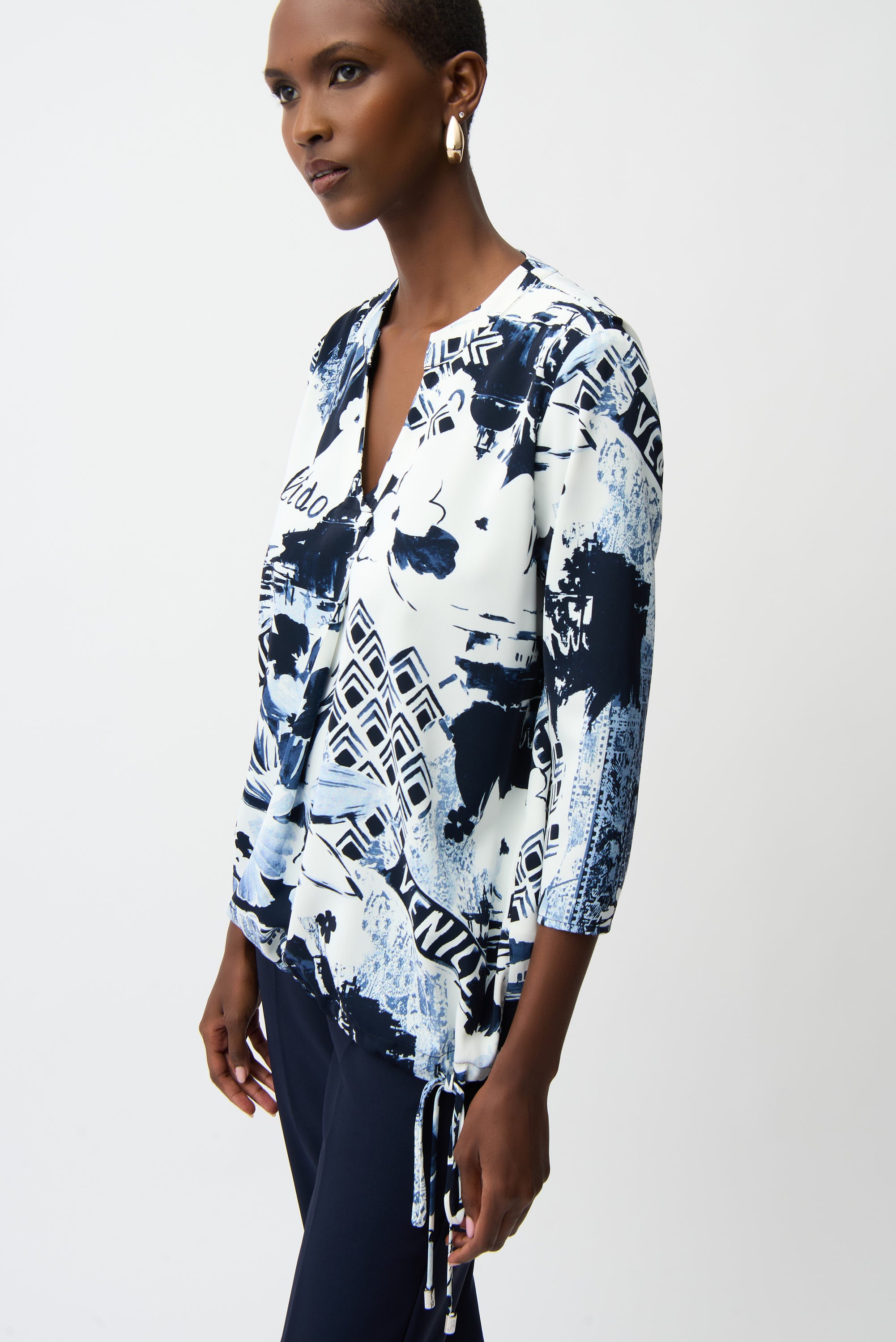 Joseph Ribkoff Conversational Print Cocoon Tunic 261030 - Blue/ Vanilla