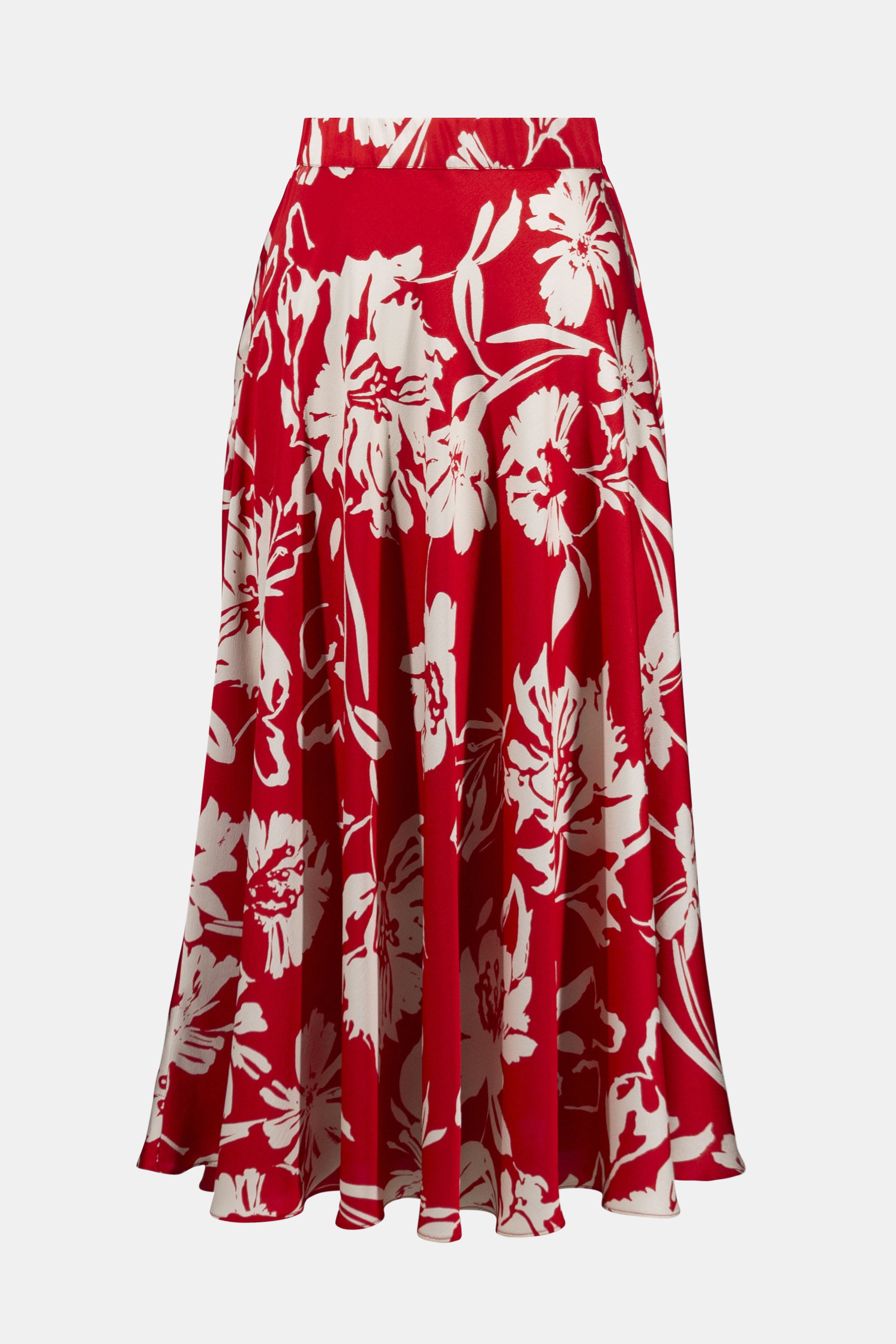 Joseph Ribkoff Satin Floral Print A-Line Skirt 252176 - Red/ Cream