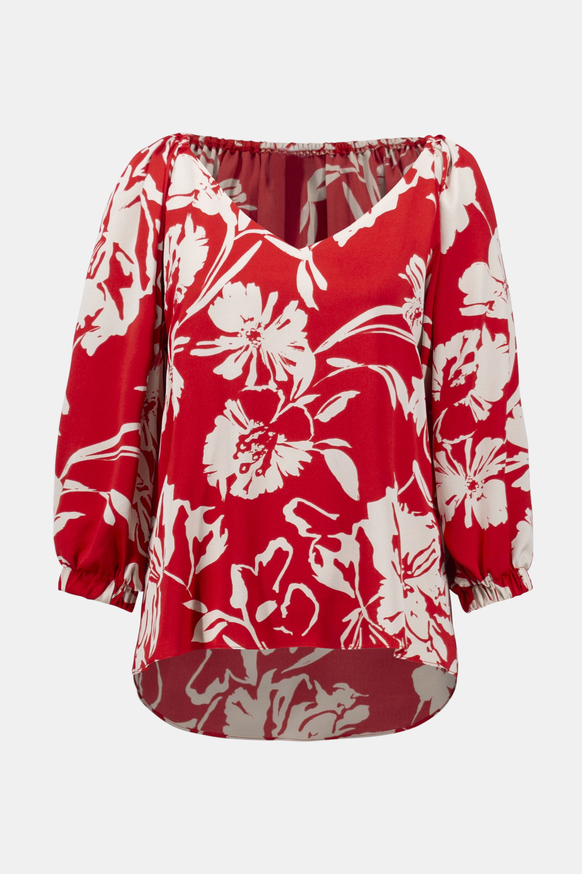 Joseph Ribkoff Satin Floral Print Top 252119 - Red/ Cream