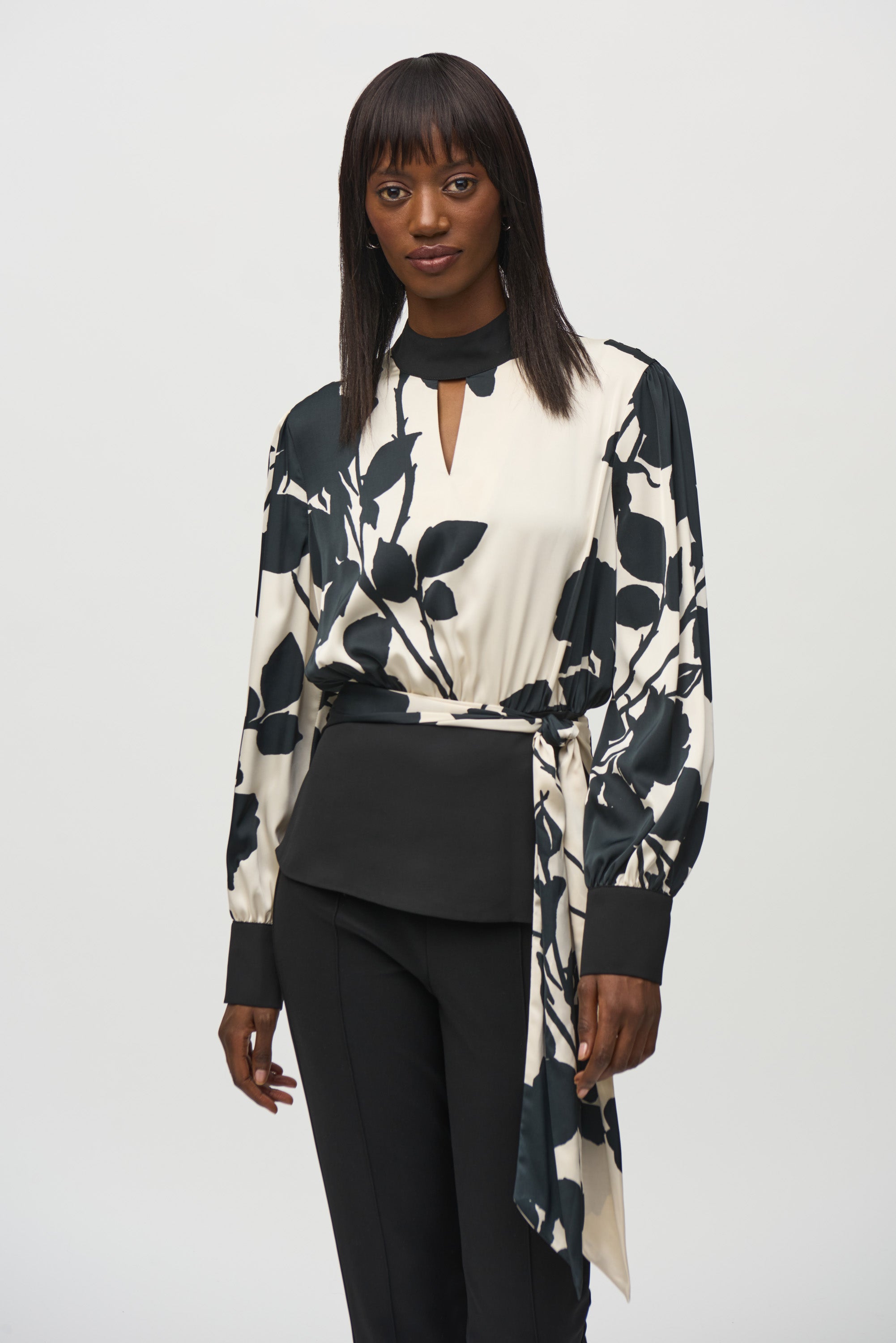 Joseph Ribkoff Floral Print Top 244942 - Black/ Moonstone