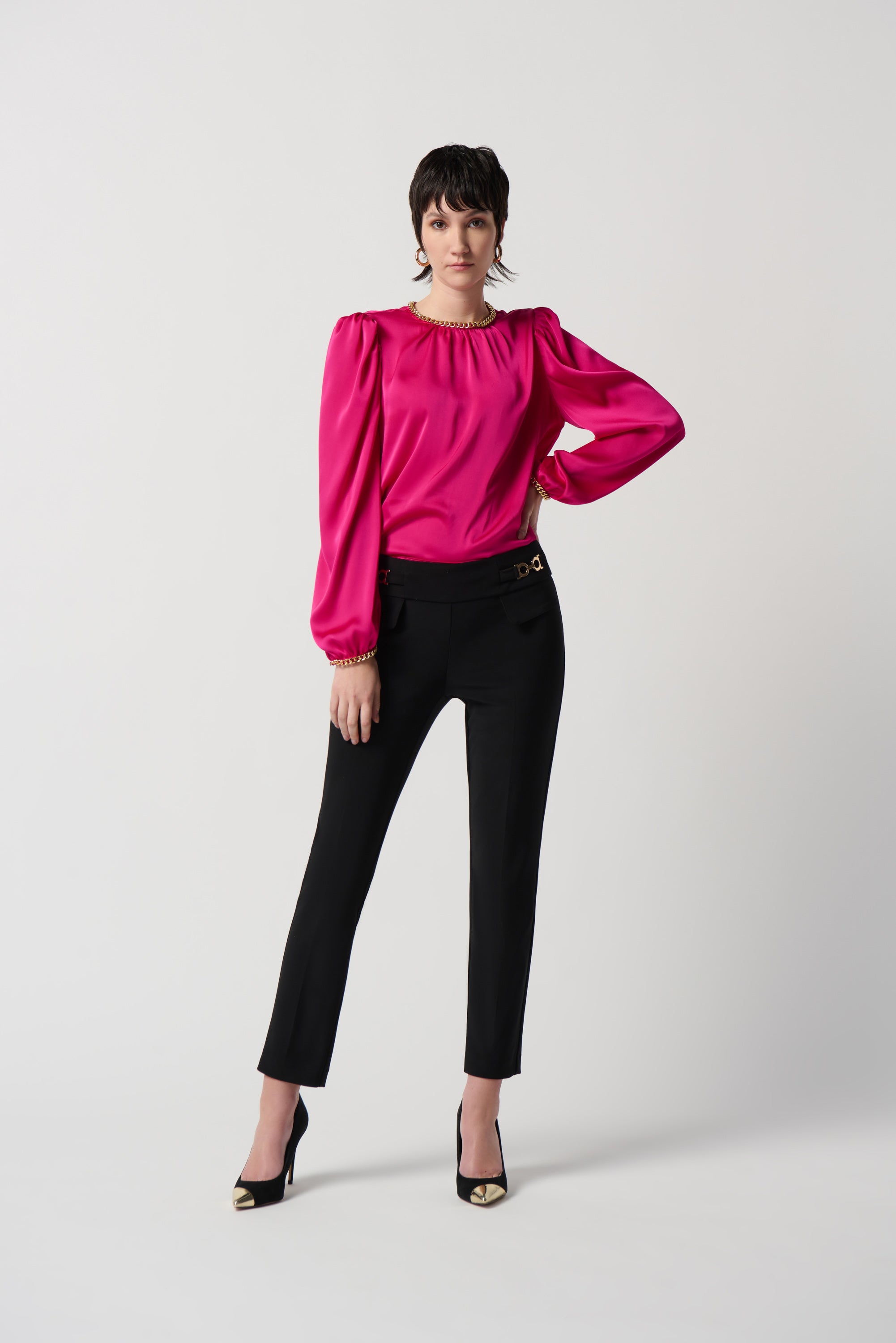 Joseph Ribkoff Puff Sleeve Top With Gold Chain - 234934