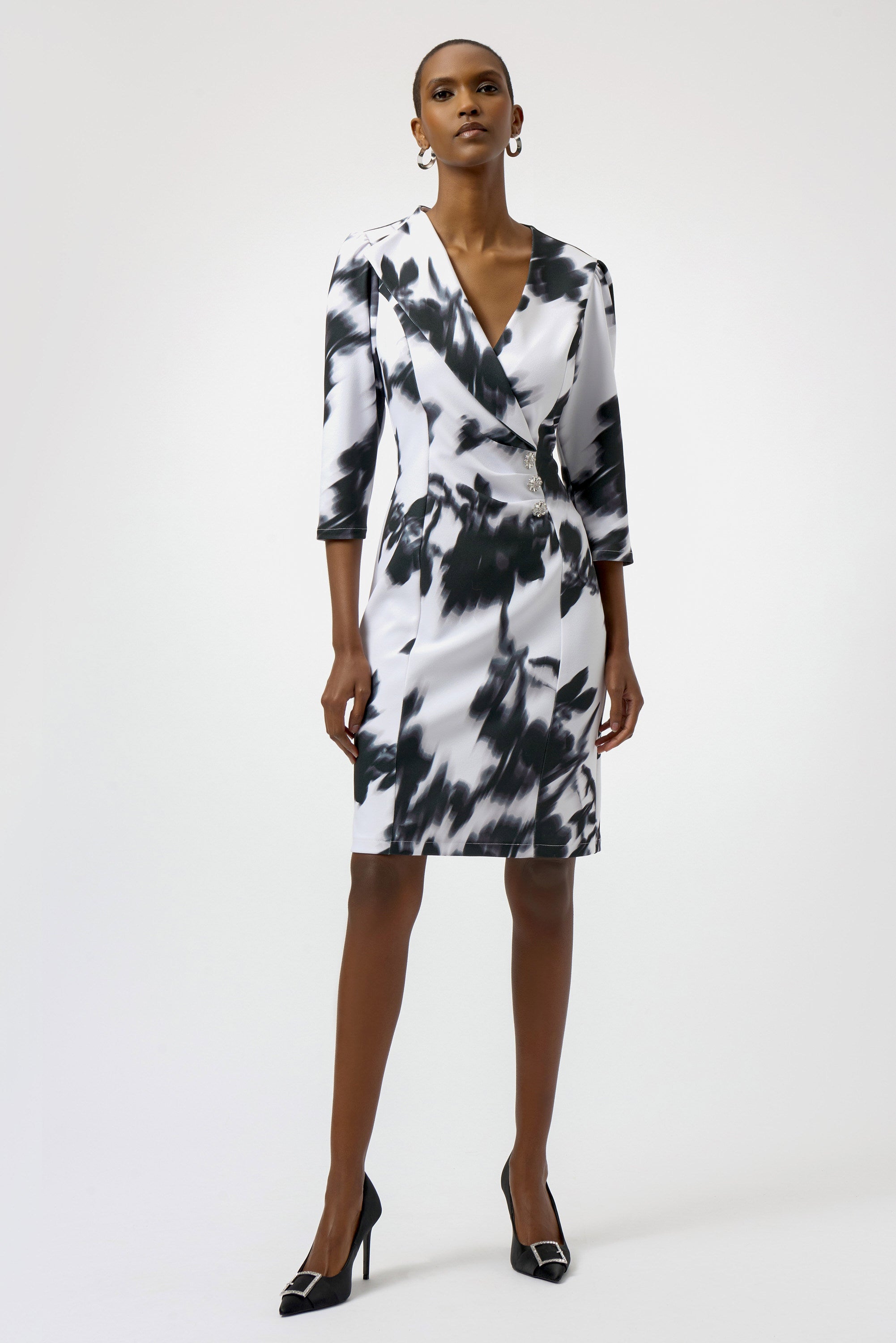 Joseph Ribkoff Floral Print Sheath Dress 254171 - Winter White/ Black