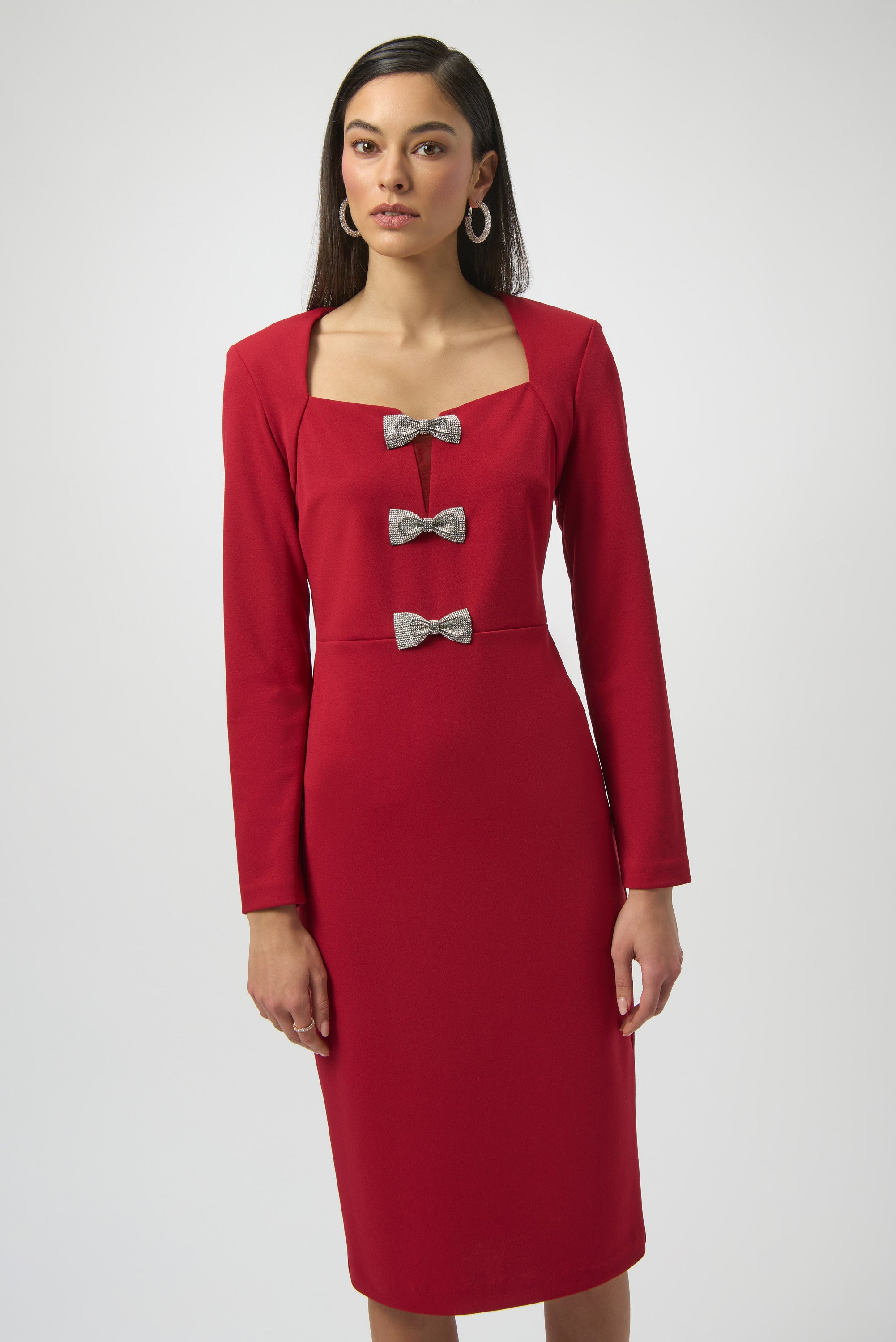 Joseph Ribkoff Sheath Dress With Rhinestone 254053 - Deep Cherry