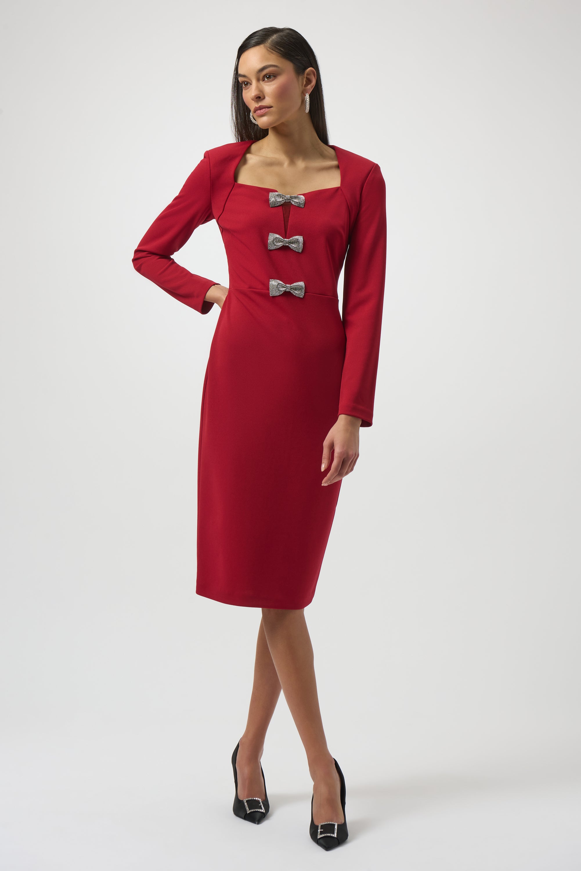 Joseph Ribkoff Sheath Dress With Rhinestone 254053 - Deep Cherry