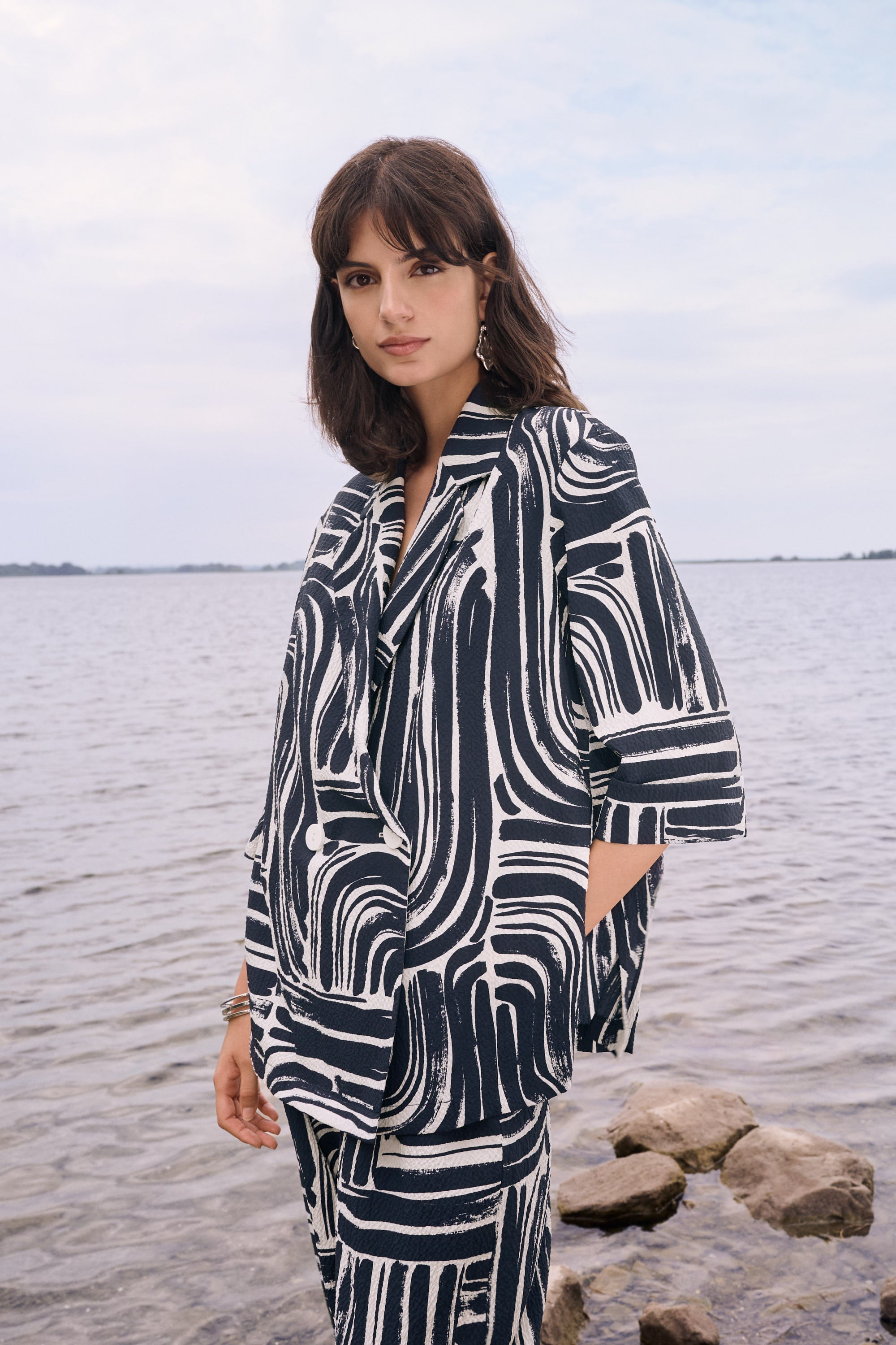 Joseph Ribkoff Double Breasted Blazer 261166 - Vanilla/ Midnight Blue