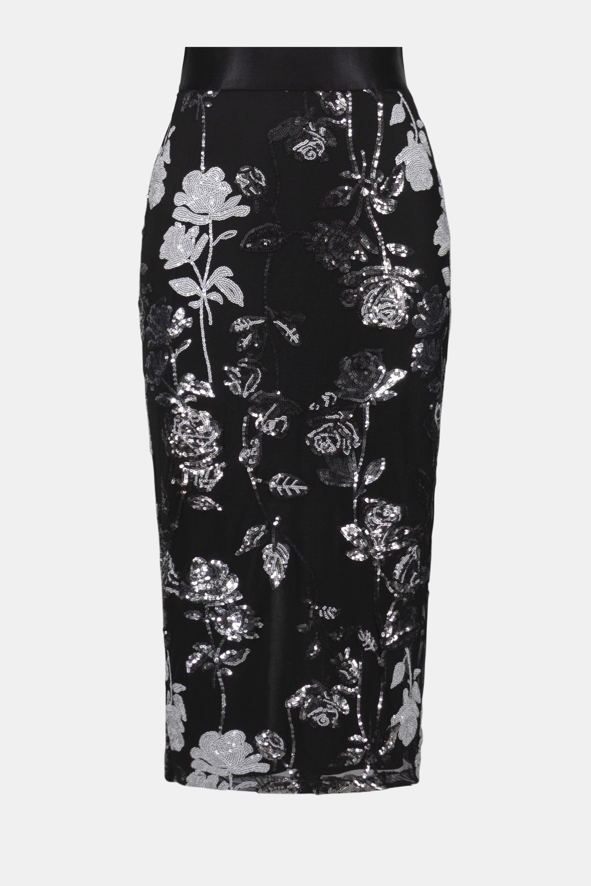 Joseph Ribkoff Sequin Embroidered Floral Print Pencil Skirt 254182 - Black/ Multi