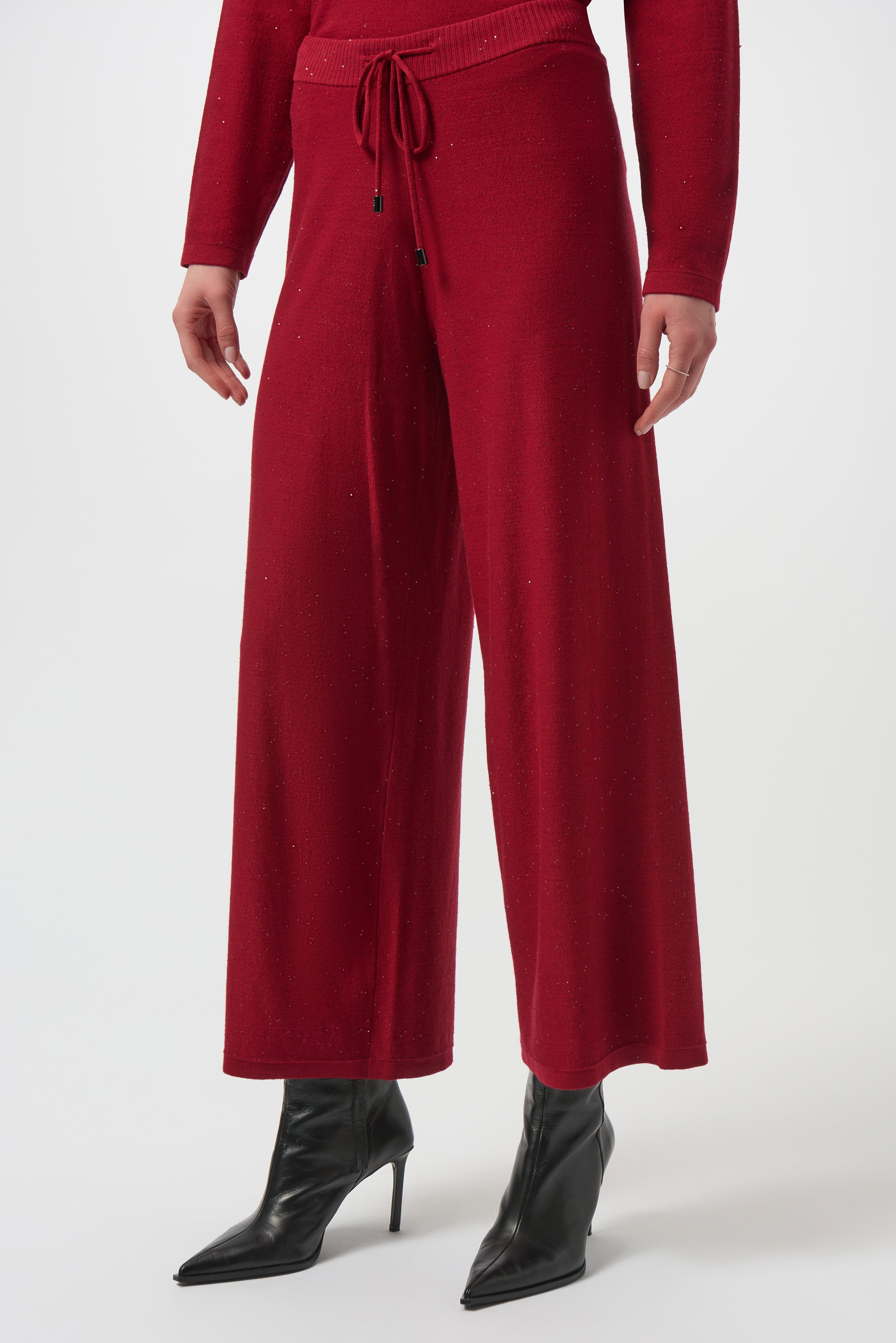 Joseph Ribkoff Sequined Knit Cullotte Pants 244922 - Deep Cherry