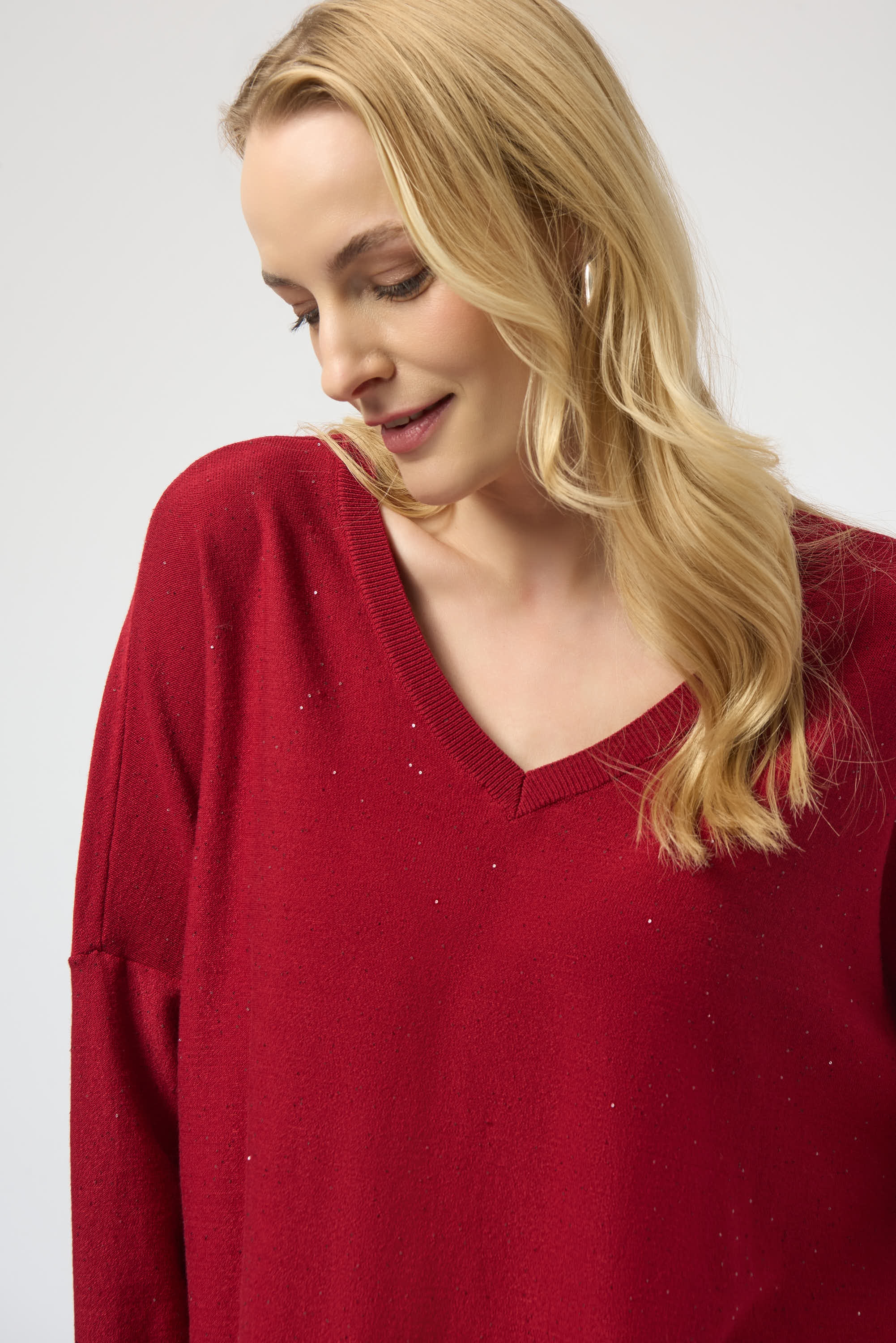Joseph Ribkoff Sequined Sweater Knit Boxy Top 244921 - Deep Cherry