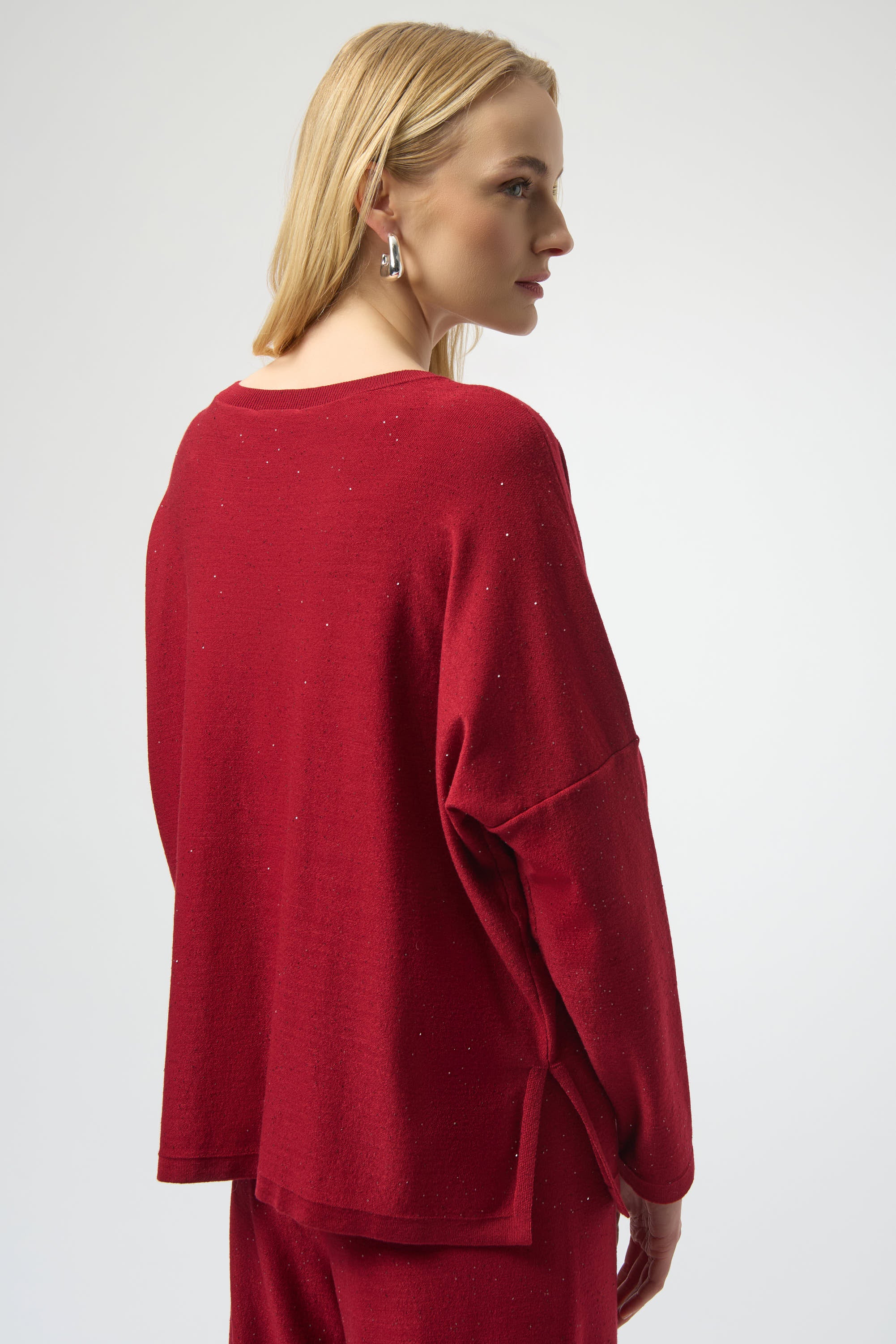Joseph Ribkoff Sequined Sweater Knit Boxy Top 244921 - Deep Cherry