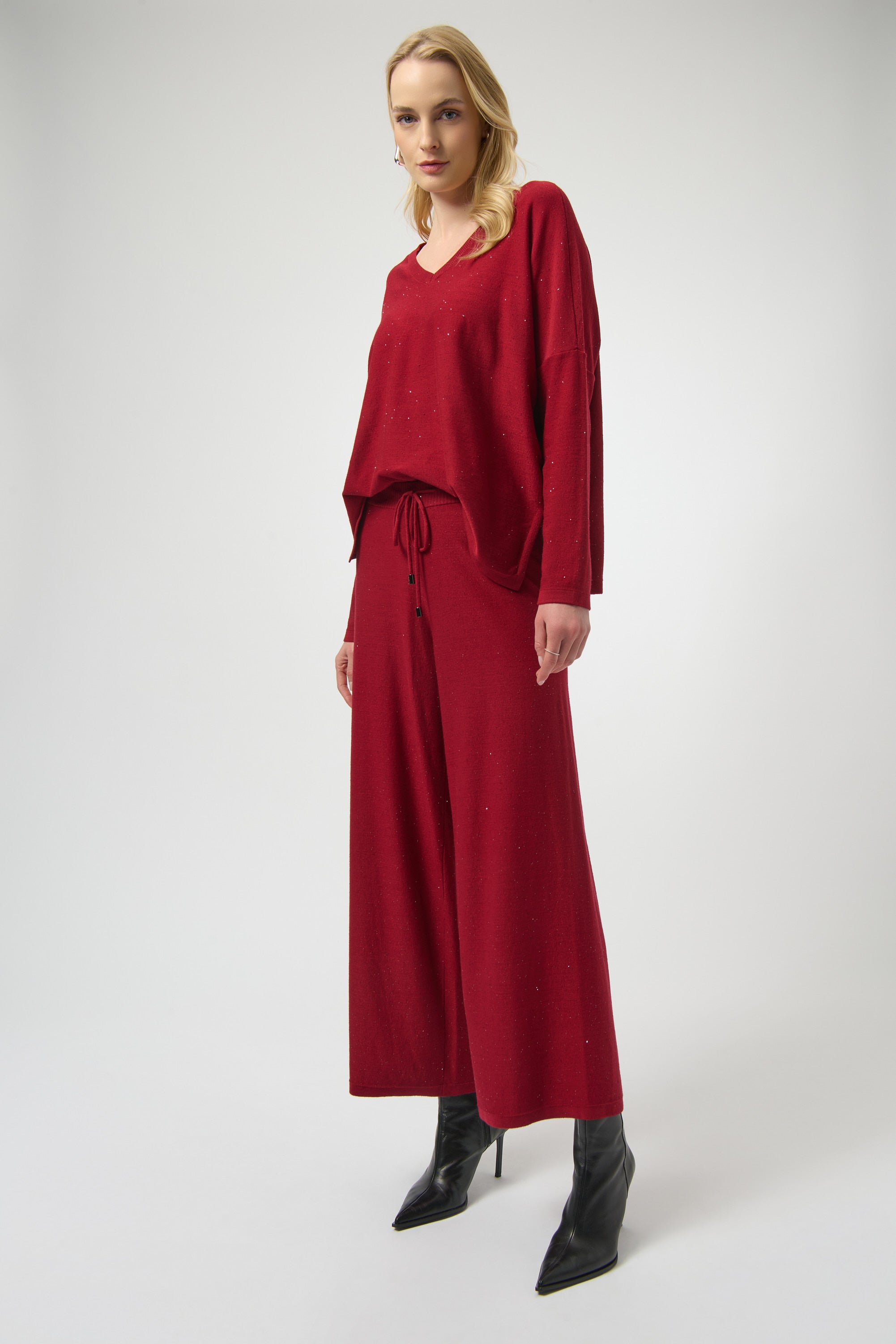 Joseph Ribkoff Sequined Sweater Knit Boxy Top 244921 - Deep Cherry