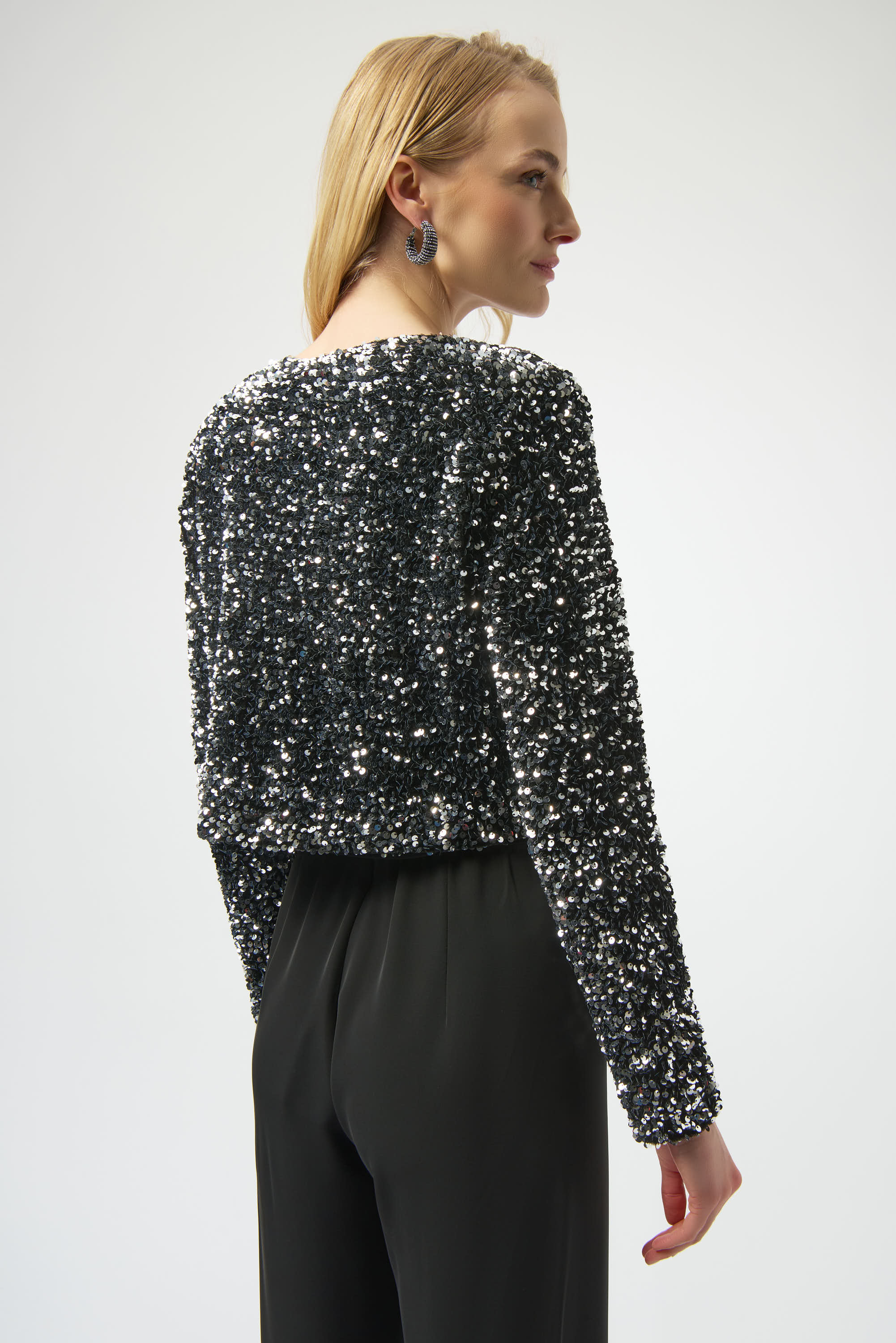 Joseph Ribkoff Sequined Velvet Cropped Cover Up 254930 - Black/ Silver