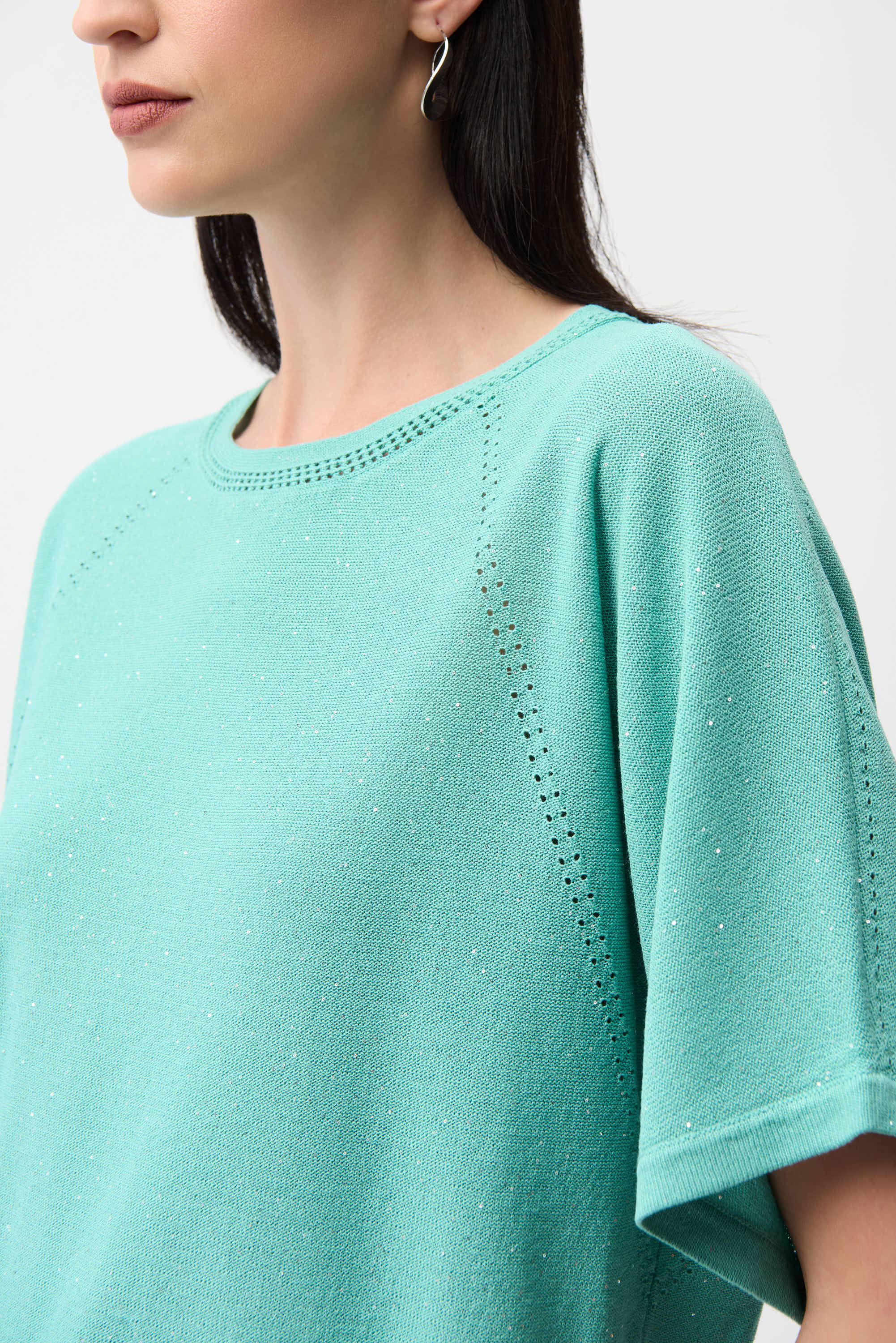 Joseph Ribkoff Sequin Short Sleeve Sweater 261917 - Seafoam