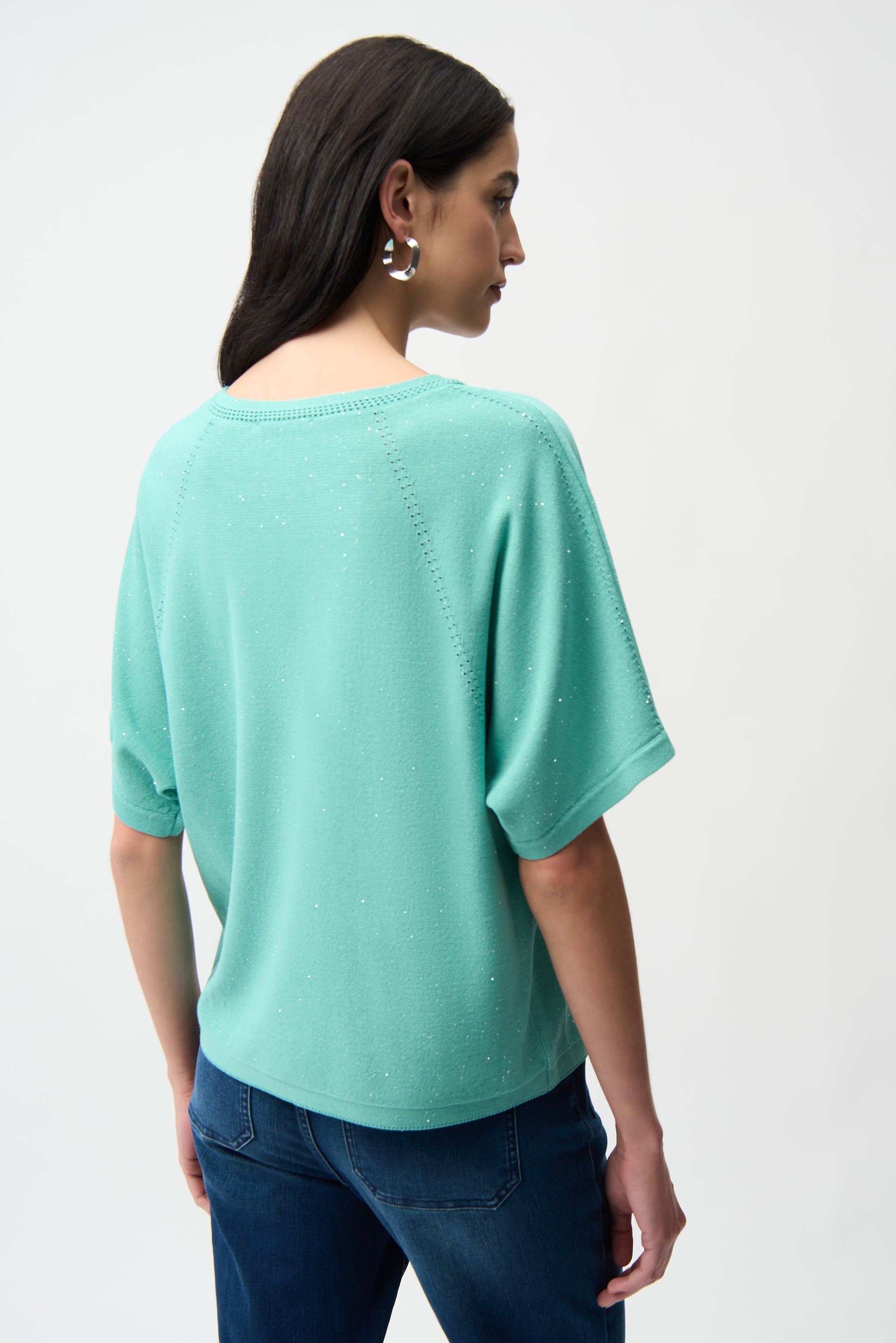 Joseph Ribkoff Sequin Short Sleeve Sweater 261917 - Seafoam
