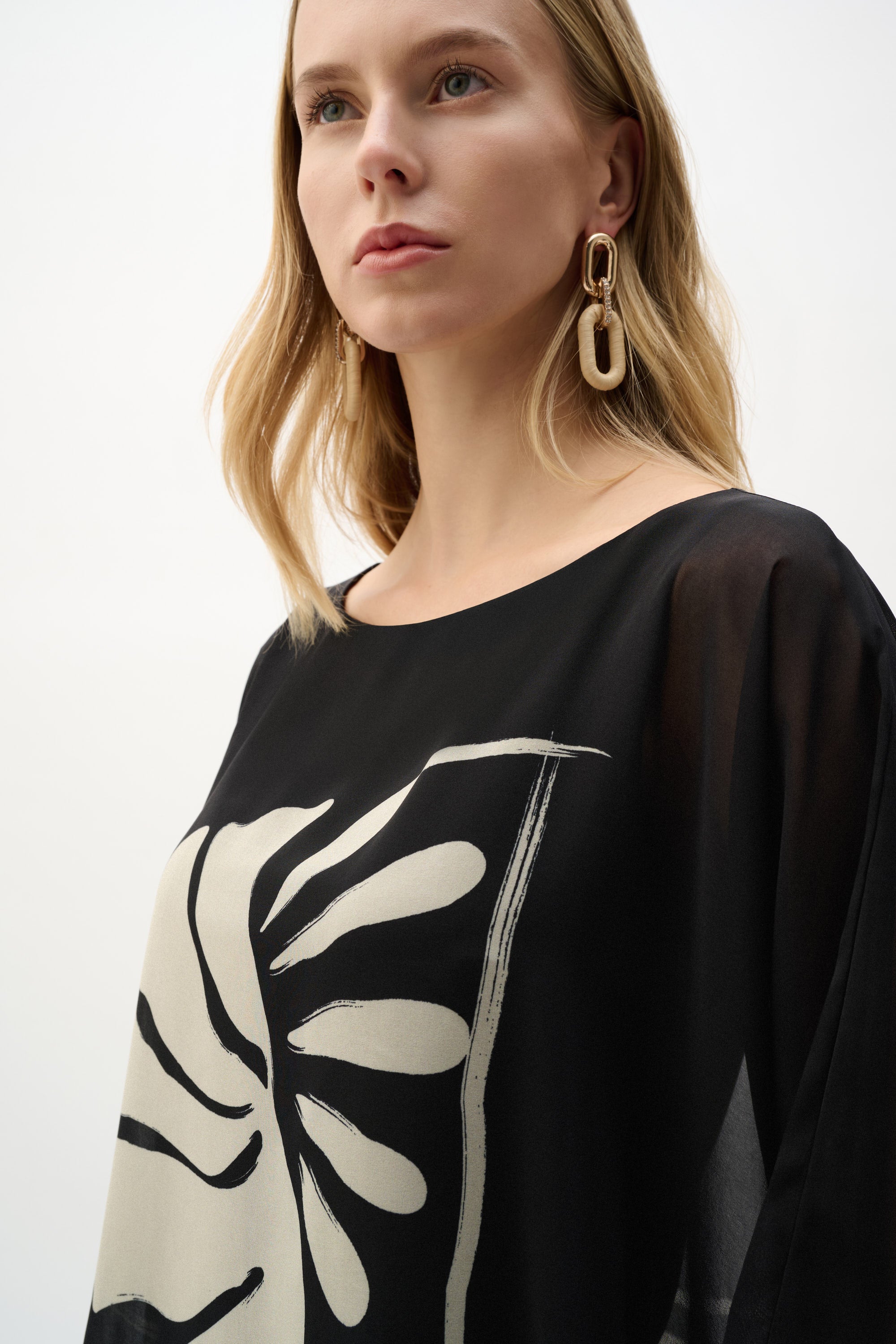 Joseph Ribkoff Tropical Print Poncho Top 262200 - Black/ Beige