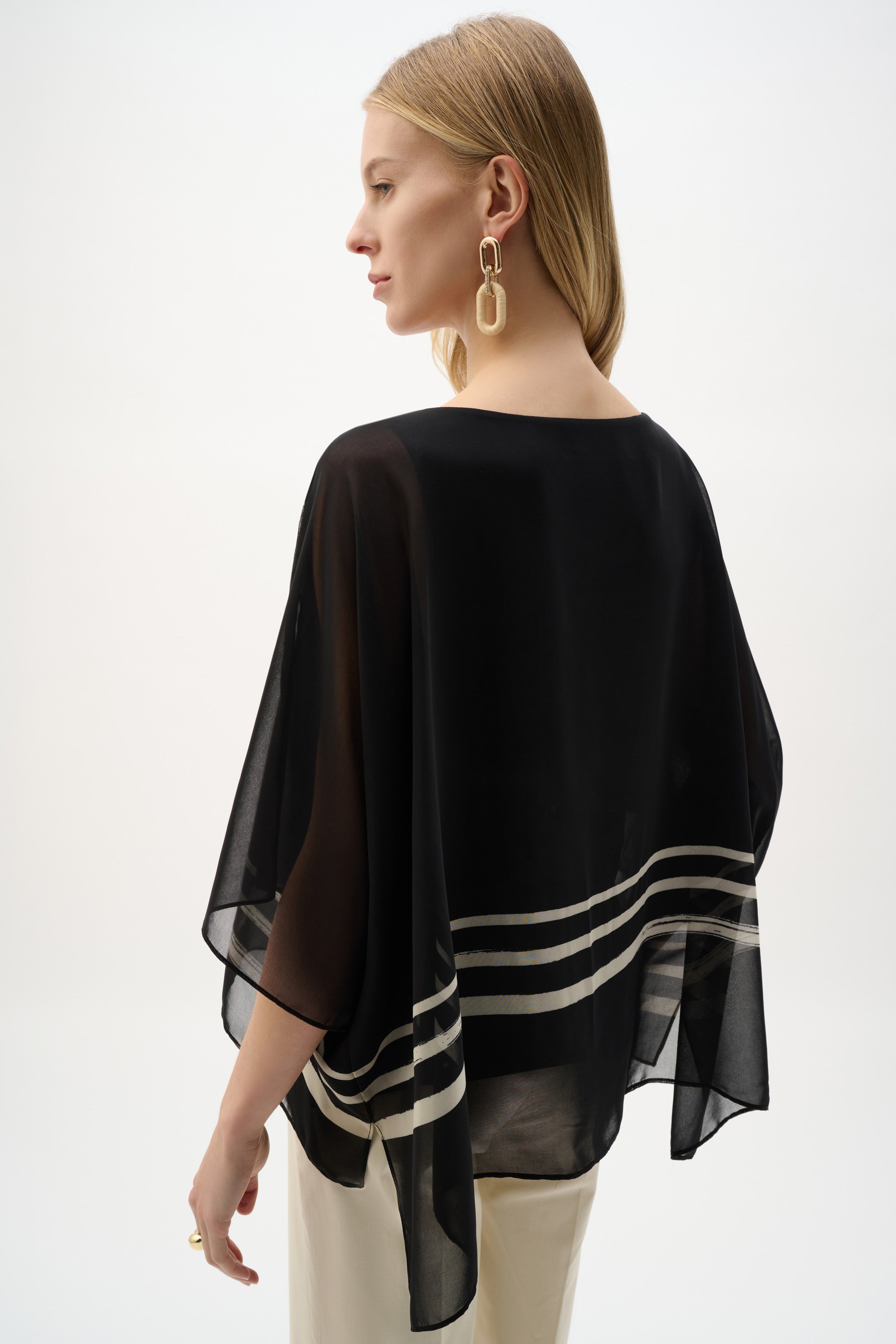 Joseph Ribkoff Tropical Print Poncho Top 262200 - Black/ Beige