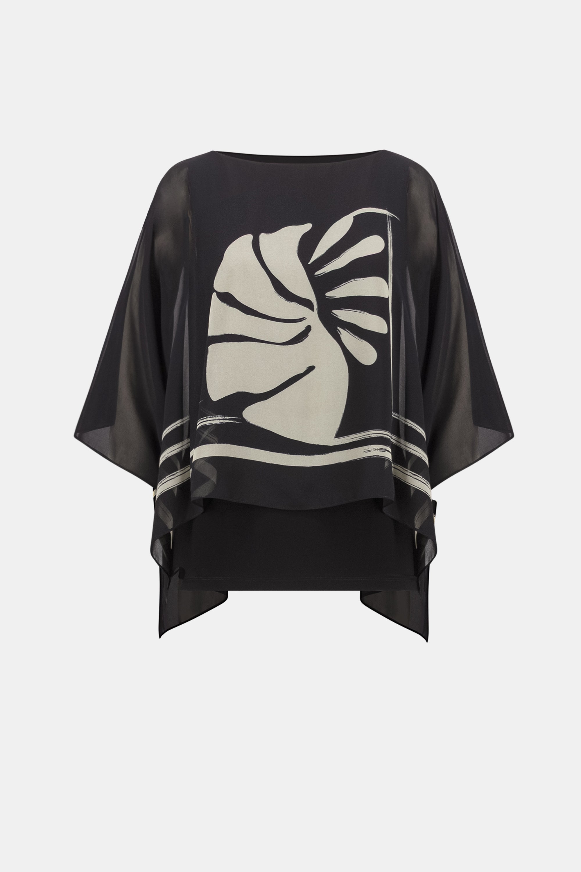Joseph Ribkoff Tropical Print Poncho Top 262200 - Black/ Beige