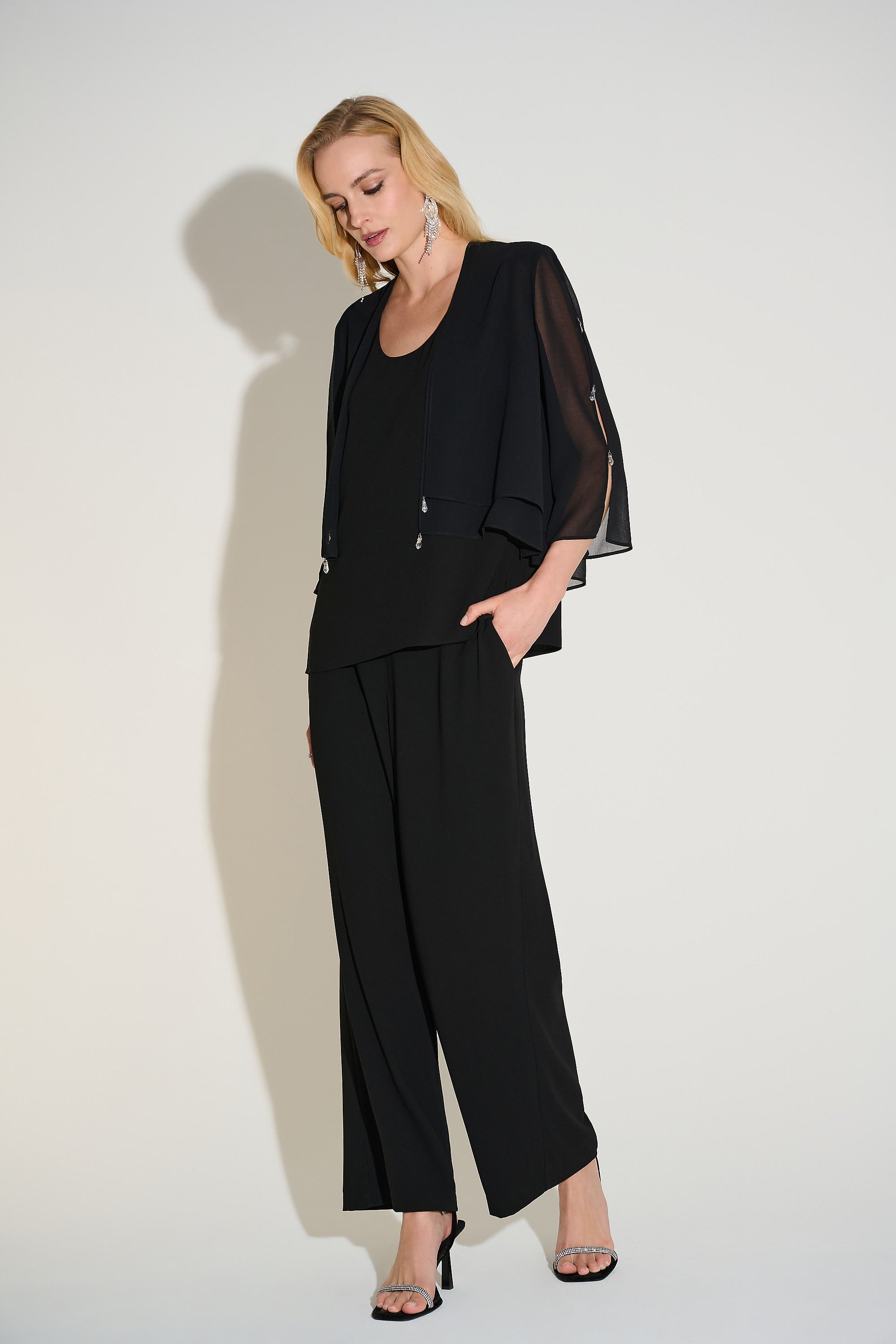 Joseph Ribkoff Signature Georgette Straight Leg Pants 253756 - Black