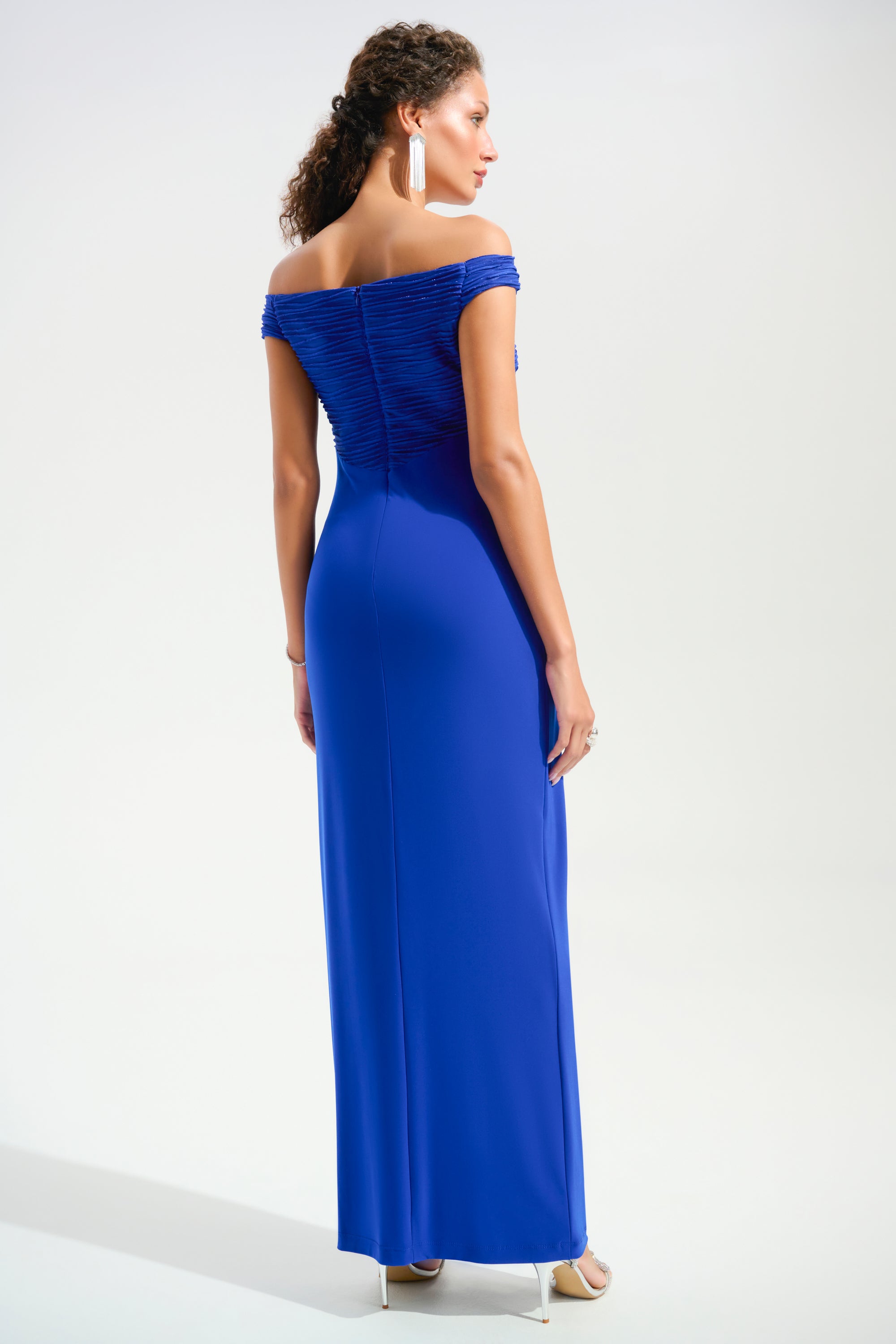 Joseph Ribkoff Signature Cascade Off Shoulder Sheath Gown 261733 - Royal Saphire