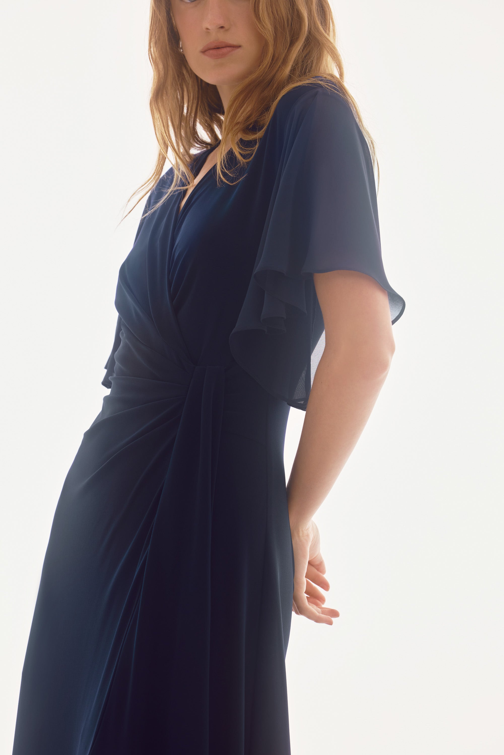 Joseph Ribkoff Signature Chiffon Flowy Wrap Dress 251706 - Midnight Blue